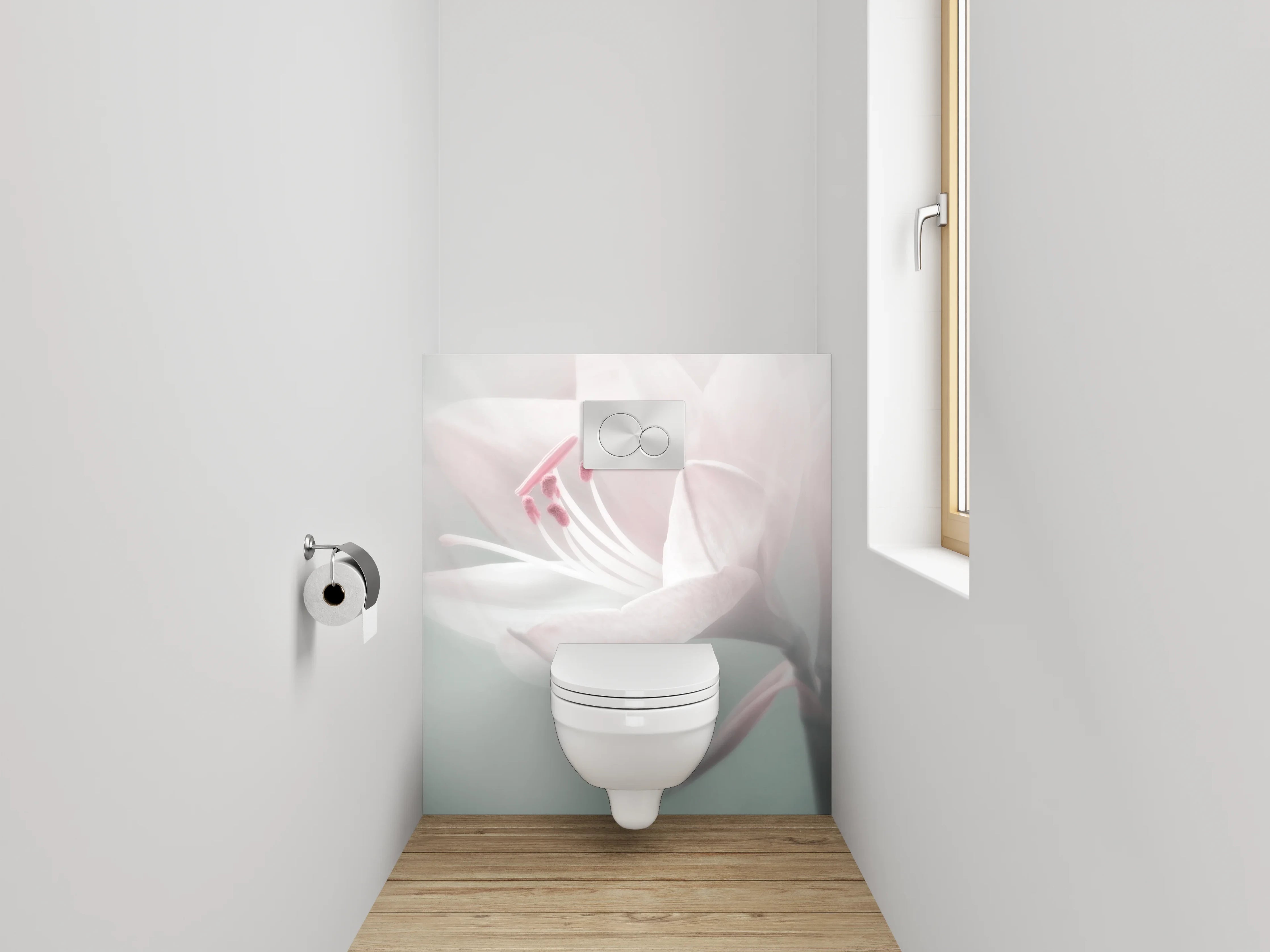 WC-Rückwand - Zarte Blüte in Pastellweiß