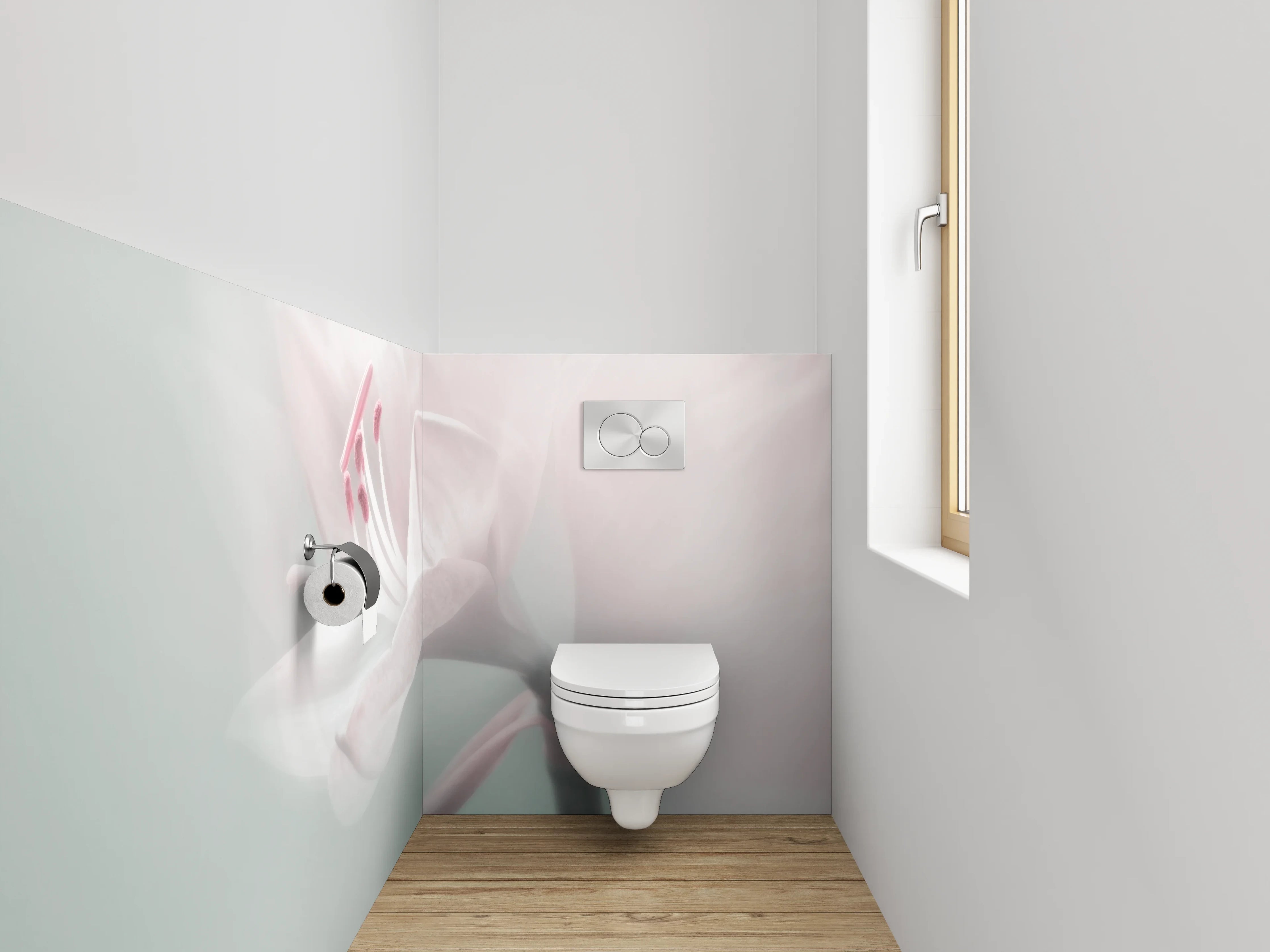 WC-Rückwand - Zarte Blüte in Pastellweiß