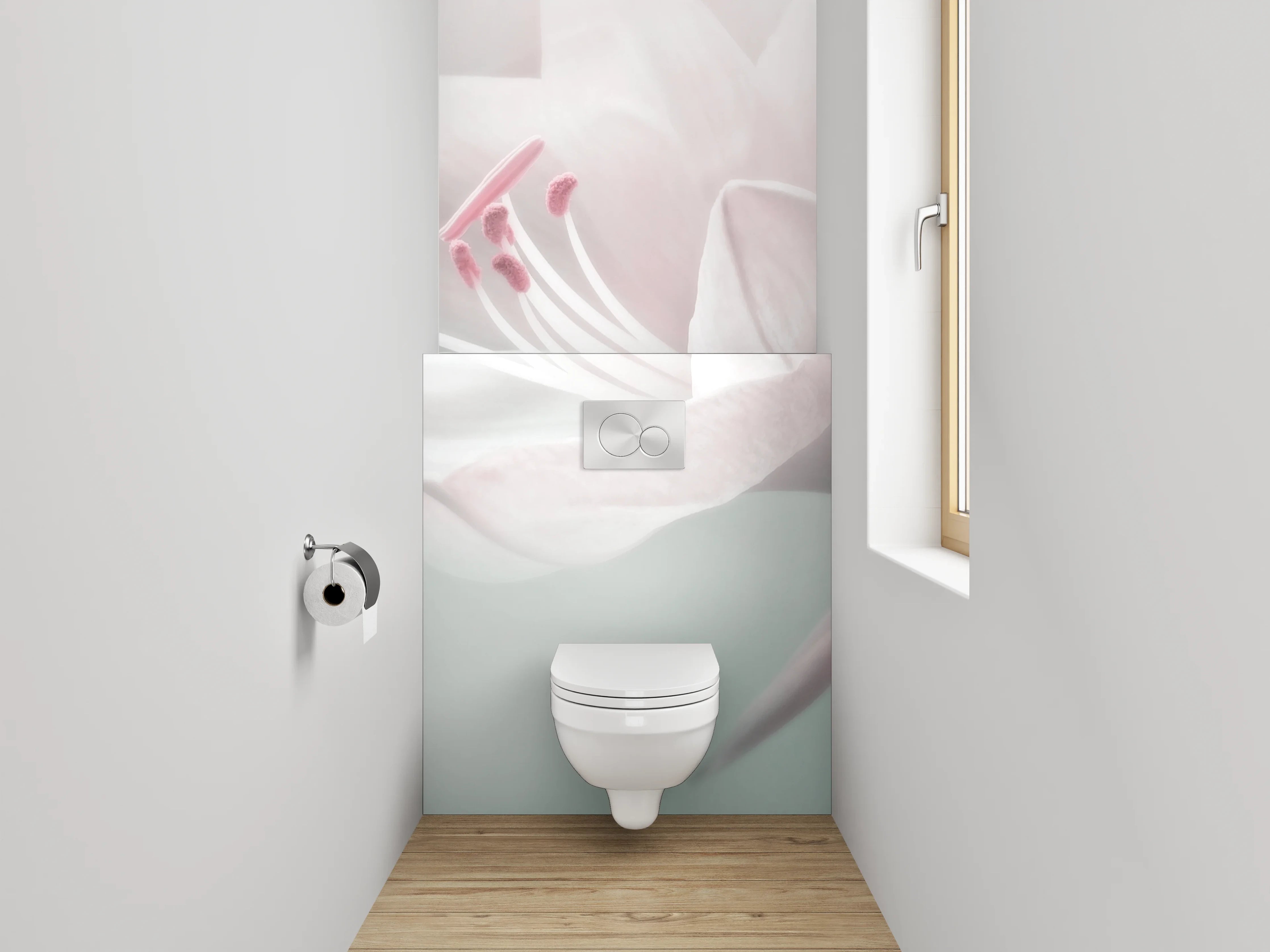 WC-Rückwand - Zarte Blüte in Pastellweiß
