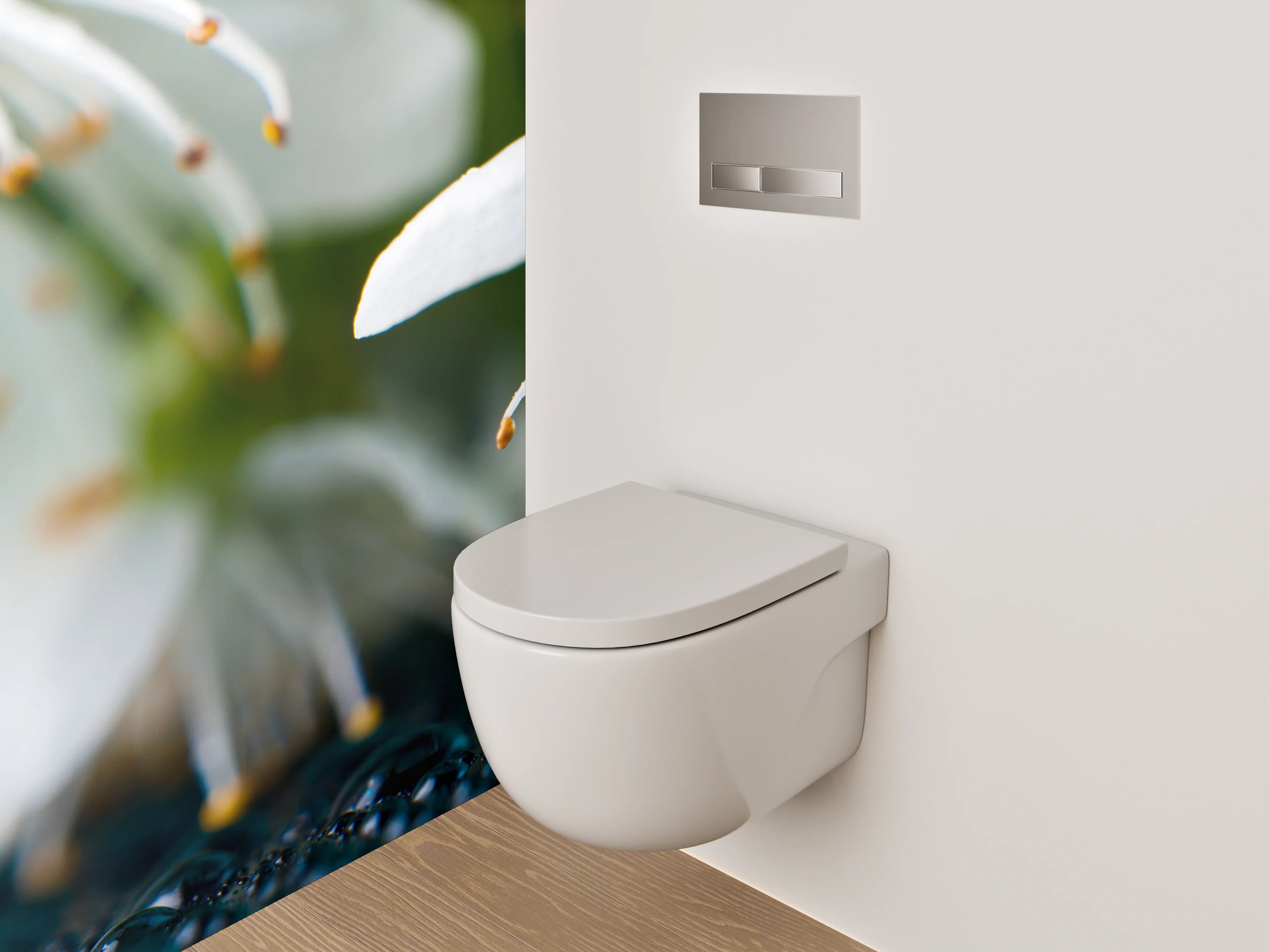 WC-Rückwand - Zarte Blüten auf Tauperlen