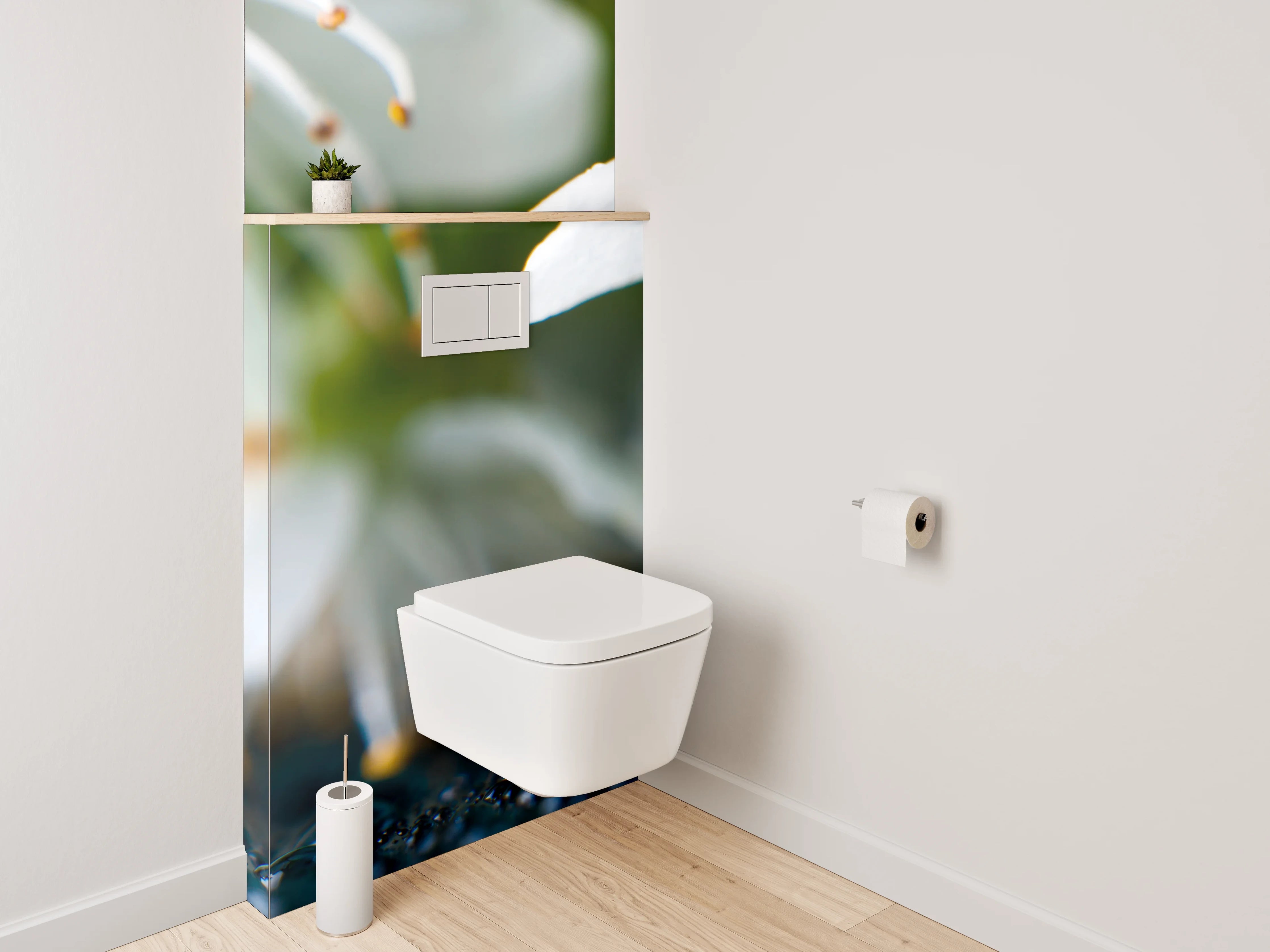 WC-Rückwand - Zarte Blüten auf Tauperlen