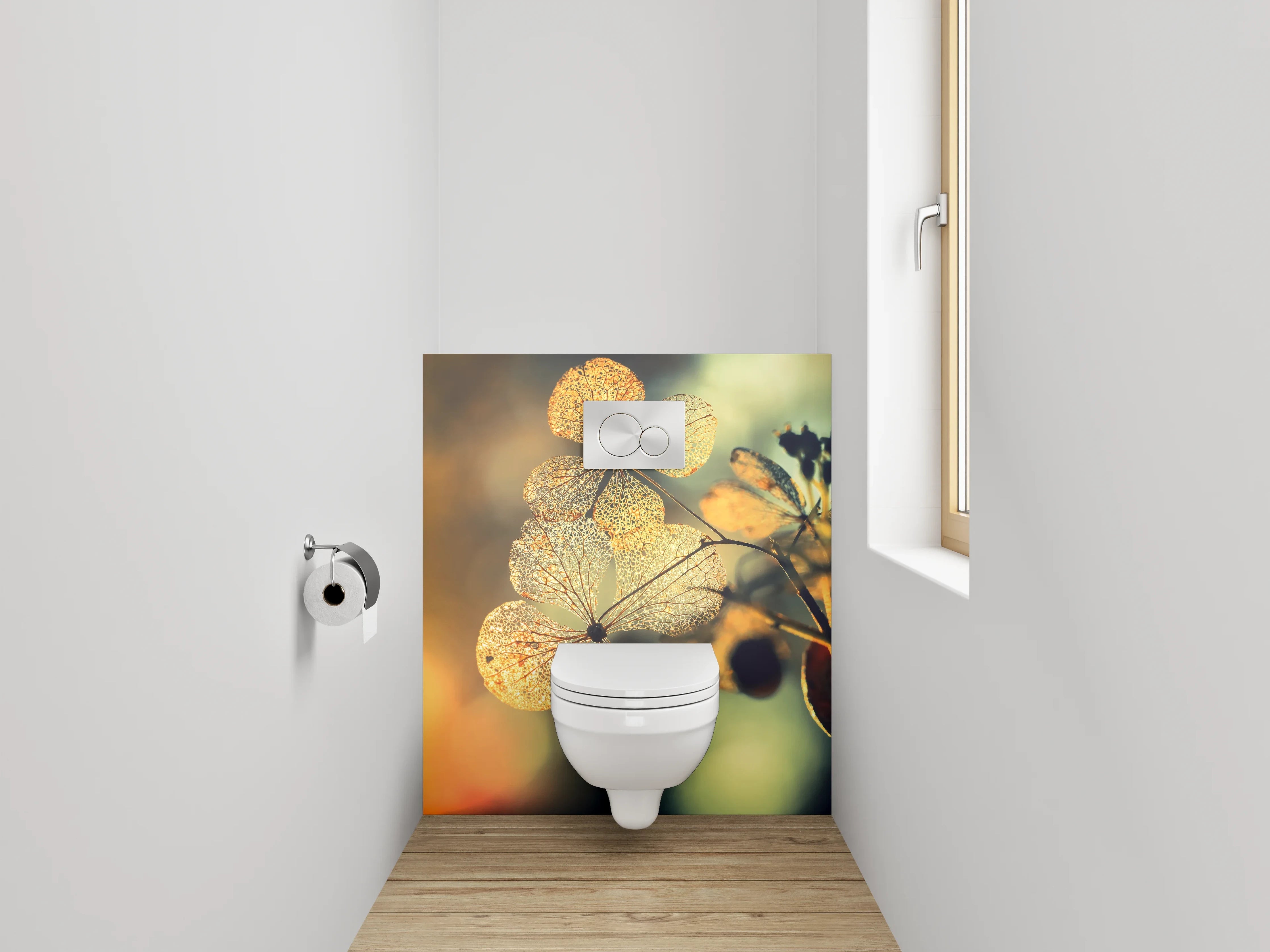 WC-Rückwand - Zarte Blüten im warmen Sonnenlicht