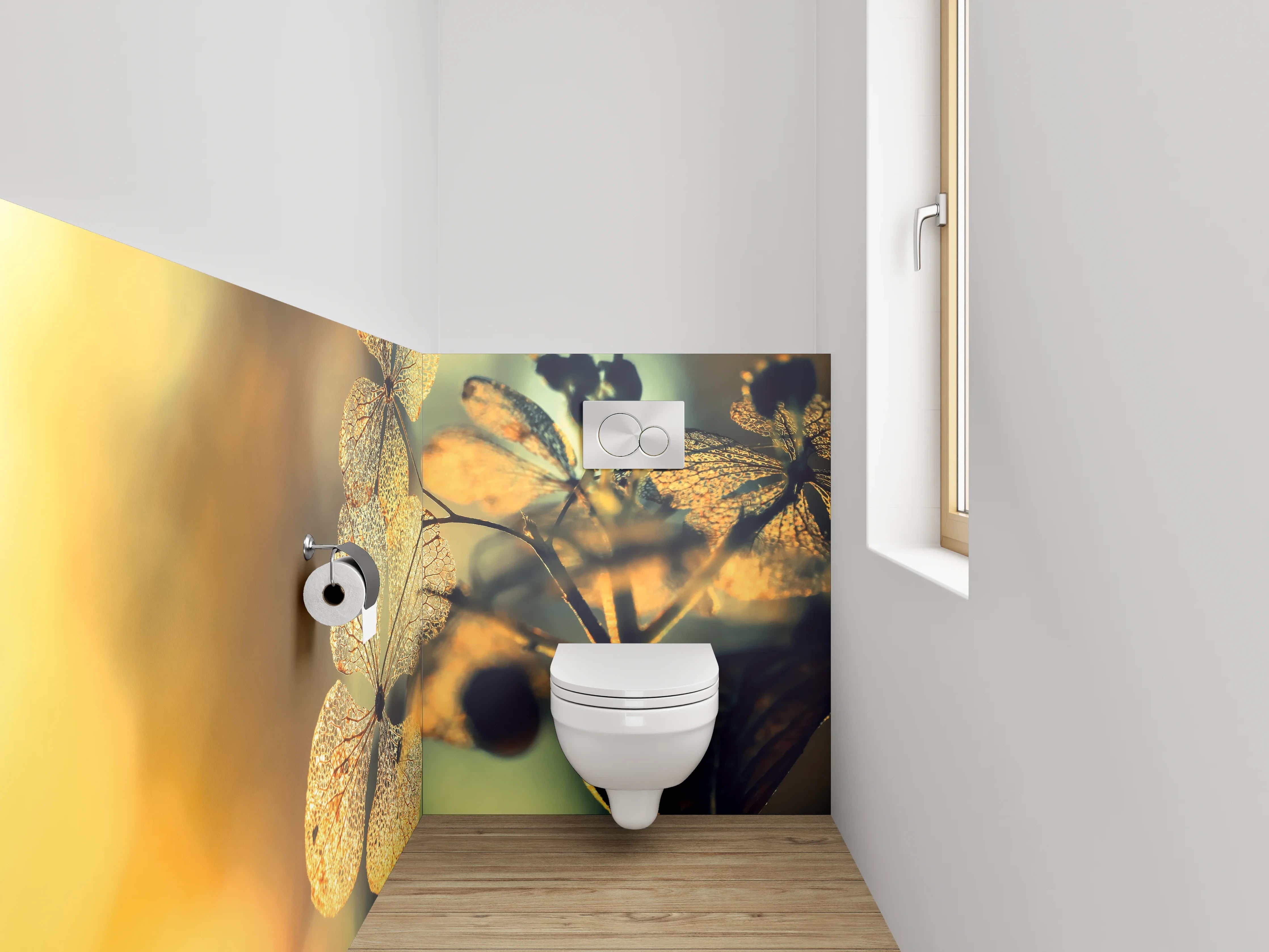 WC-Rückwand - Zarte Blüten im warmen Sonnenlicht