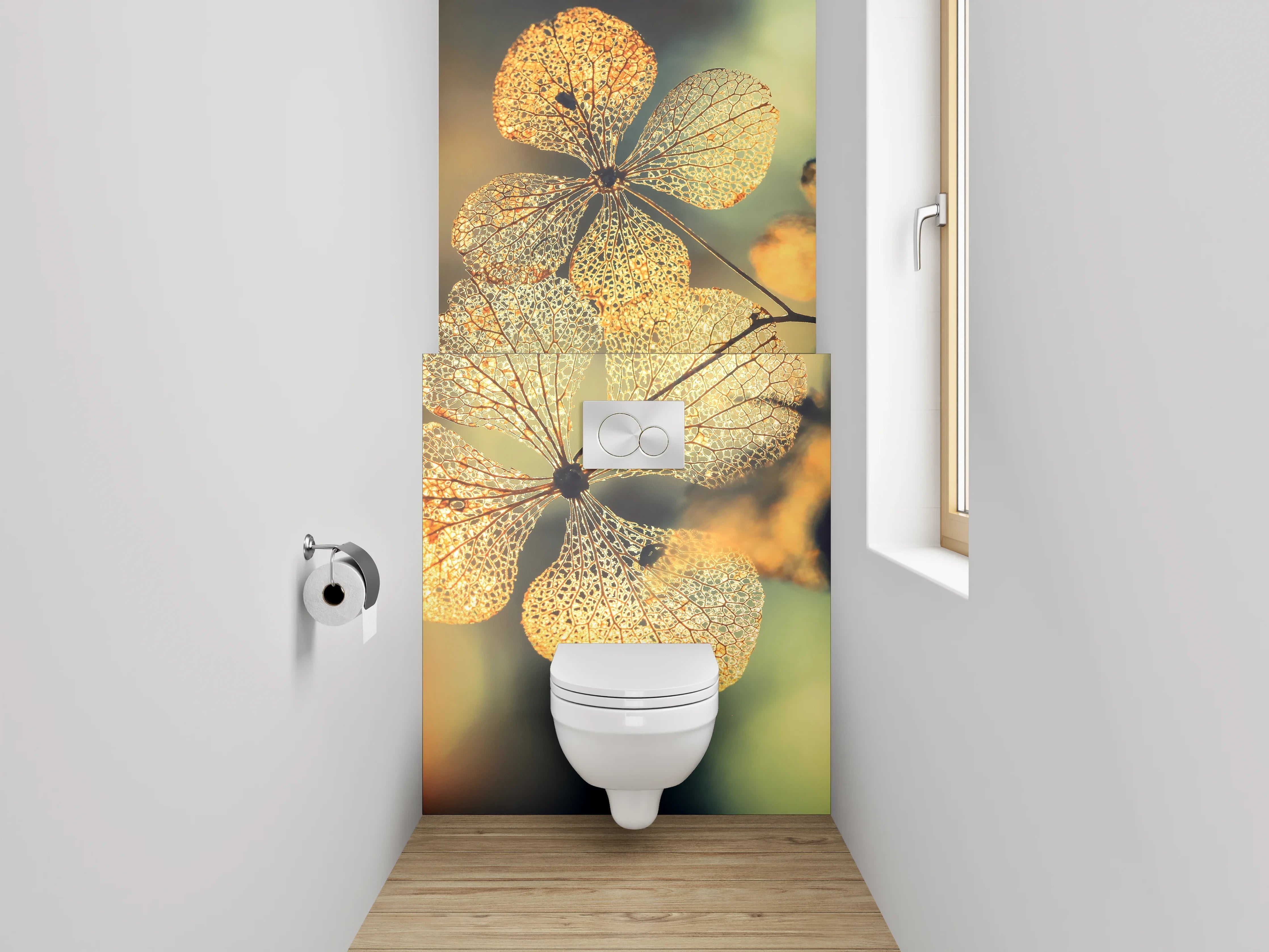 WC-Rückwand - Zarte Blüten im warmen Sonnenlicht