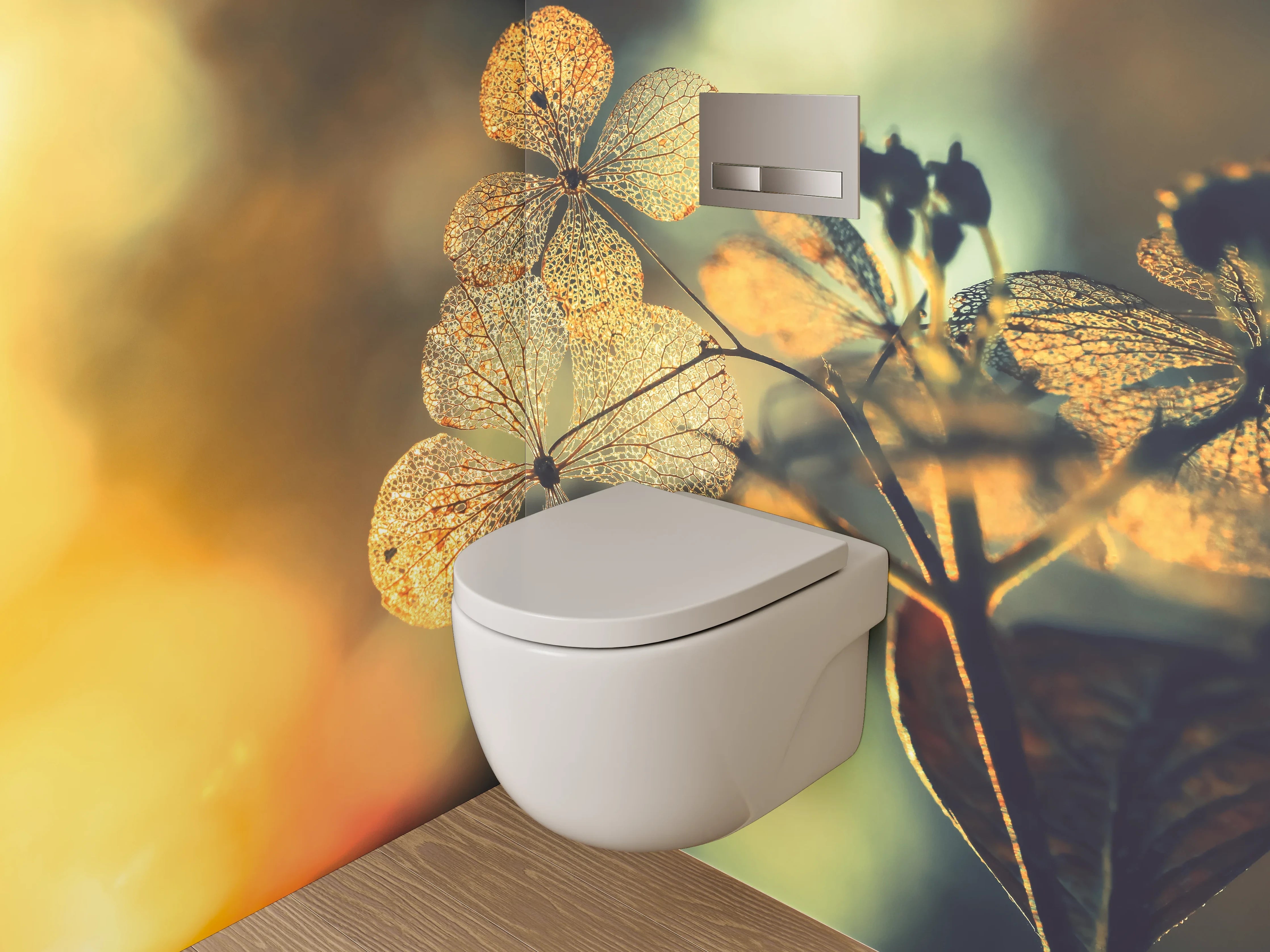 WC-Rückwand - Zarte Blüten im warmen Sonnenlicht