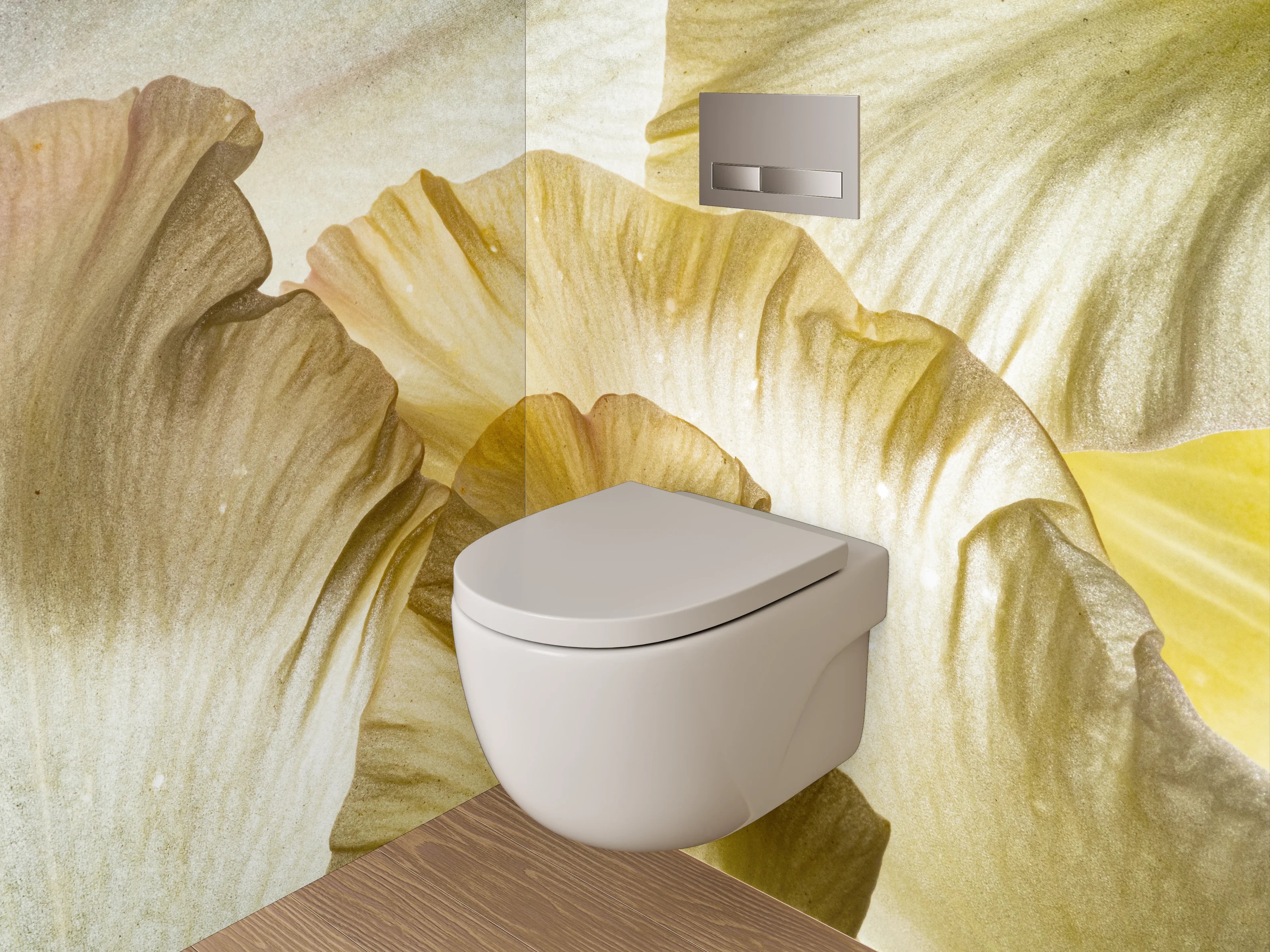 WC-Rückwand - Zarte Blütenstruktur Beige Creme