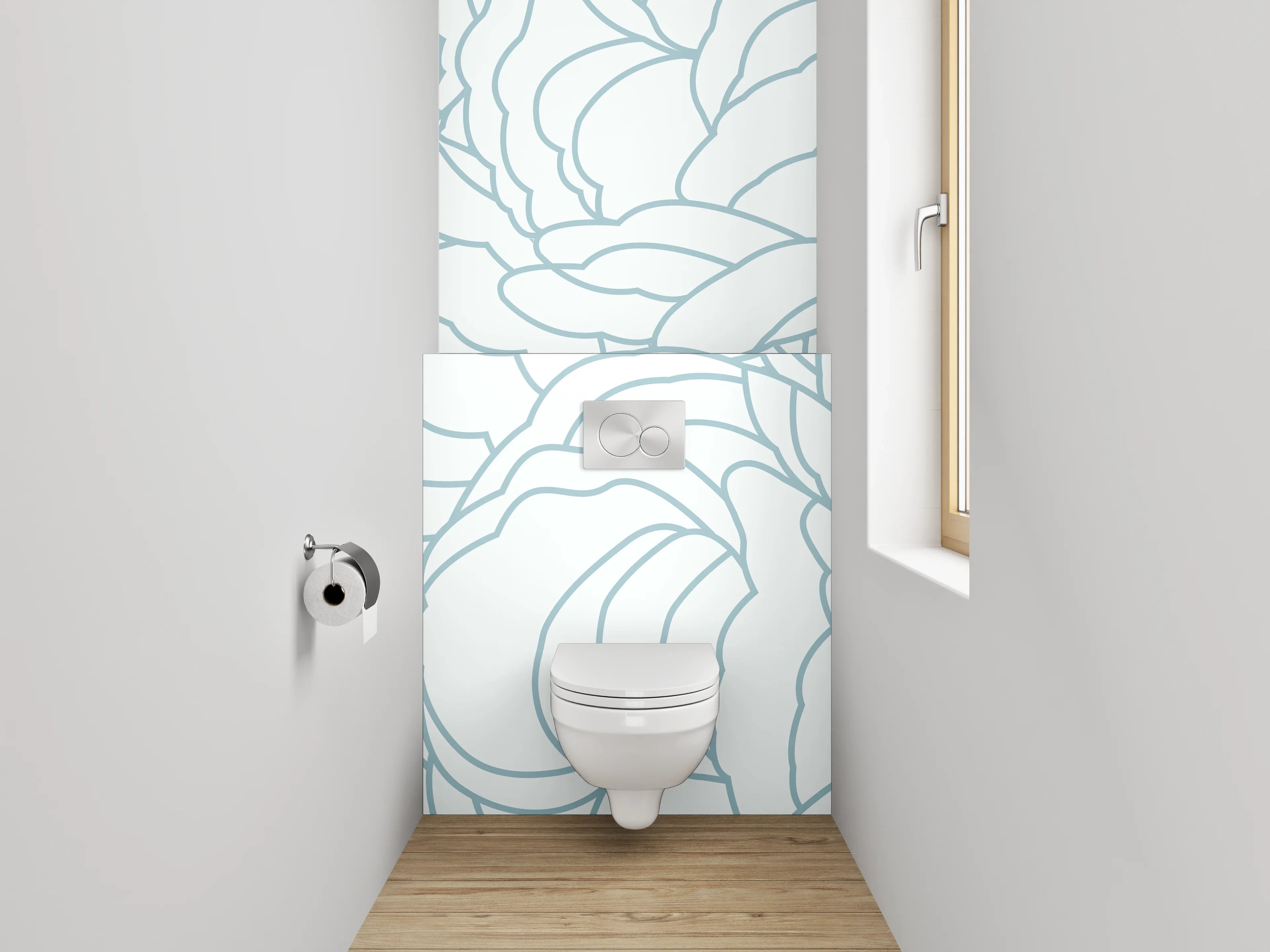 WC-Rückwand - Zarte Blumen-Lineart auf Weiß
