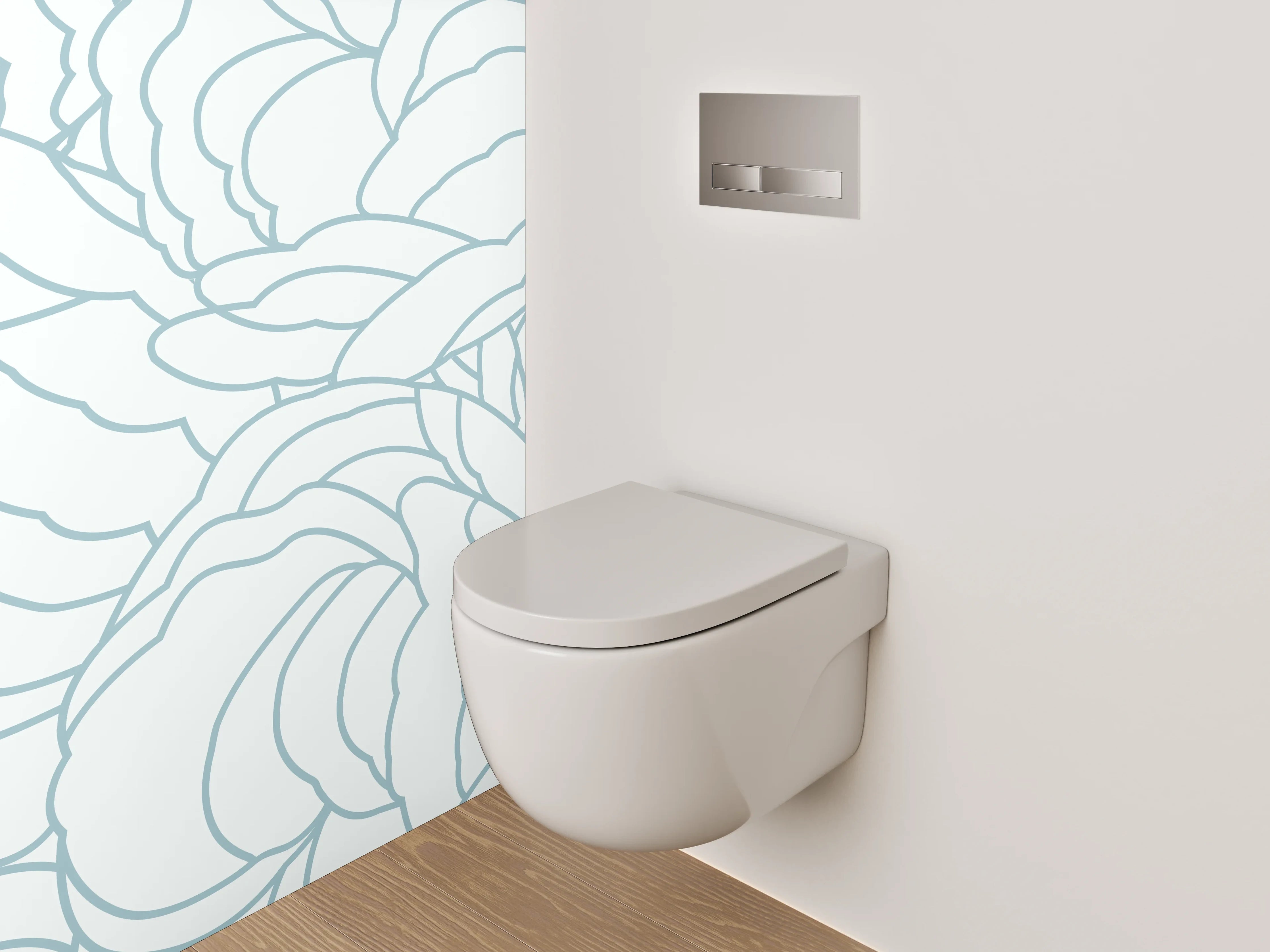 WC-Rückwand - Zarte Blumen-Lineart auf Weiß