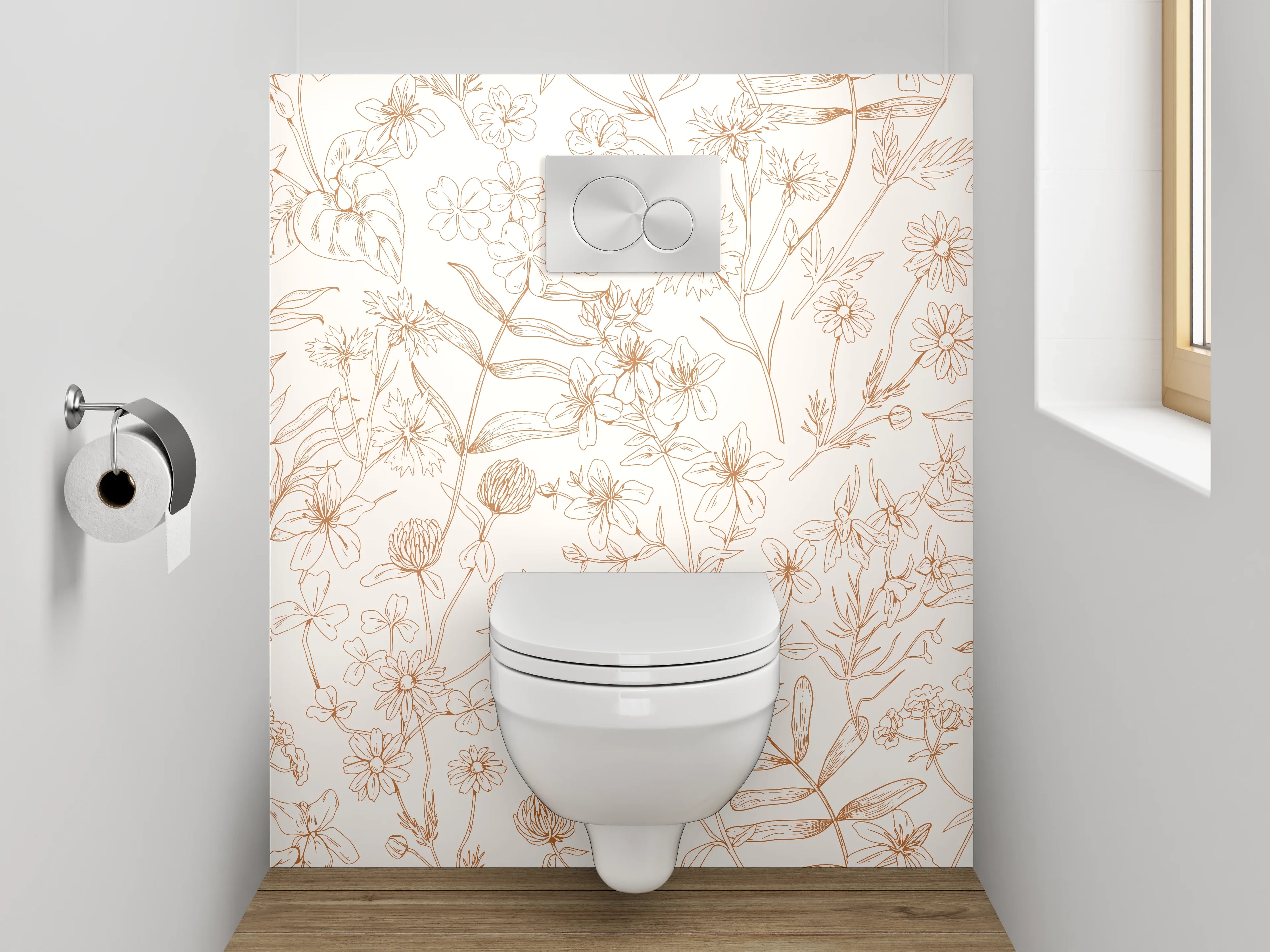 WC-Rückwand - Zarte Blumen Lineart in Beige