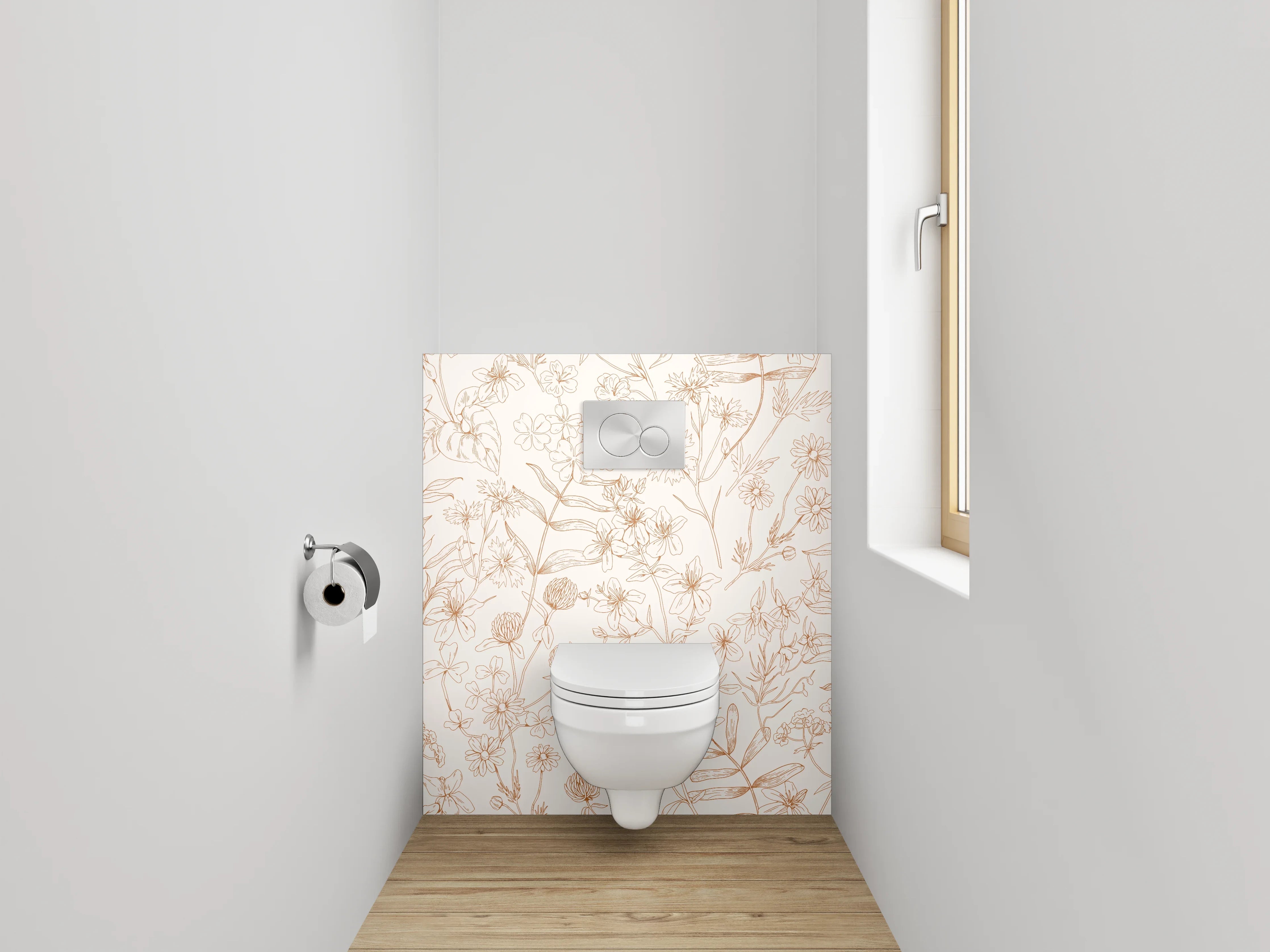 WC-Rückwand - Zarte Blumen Lineart in Beige