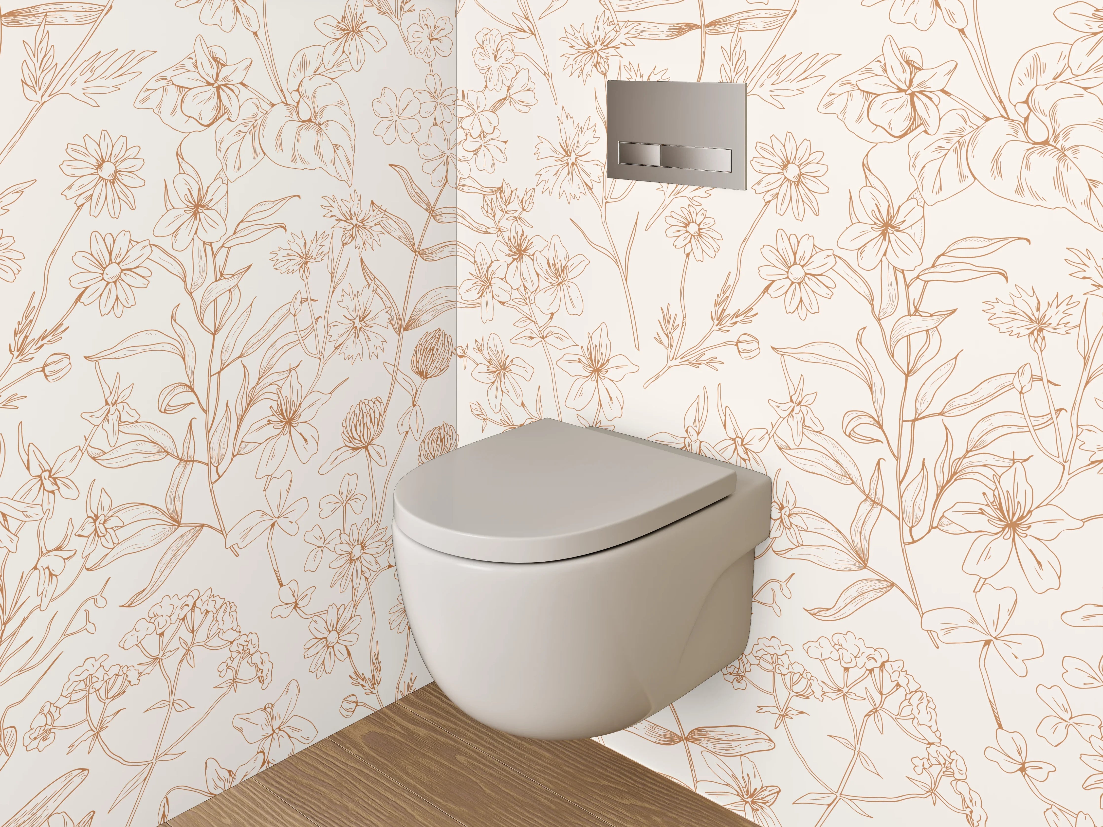 WC-Rückwand - Zarte Blumen Lineart in Beige