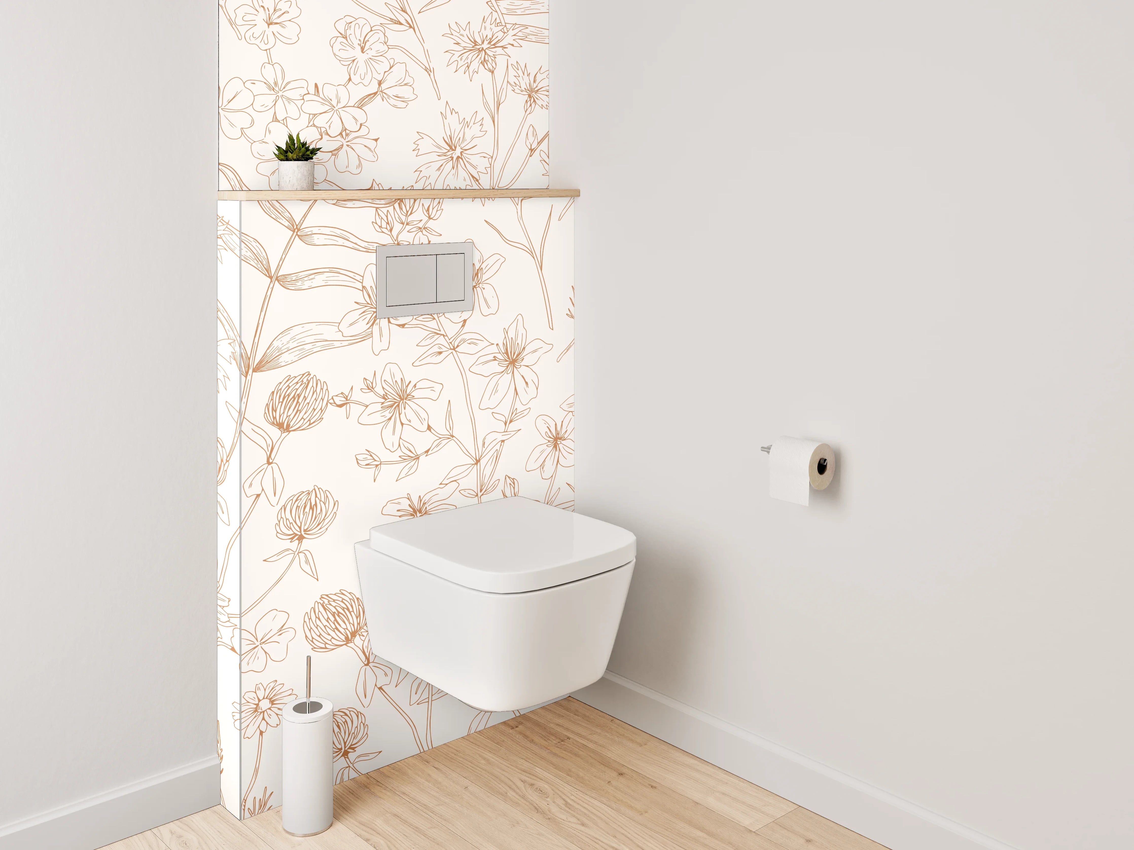 WC-Rückwand - Zarte Blumen Lineart in Beige