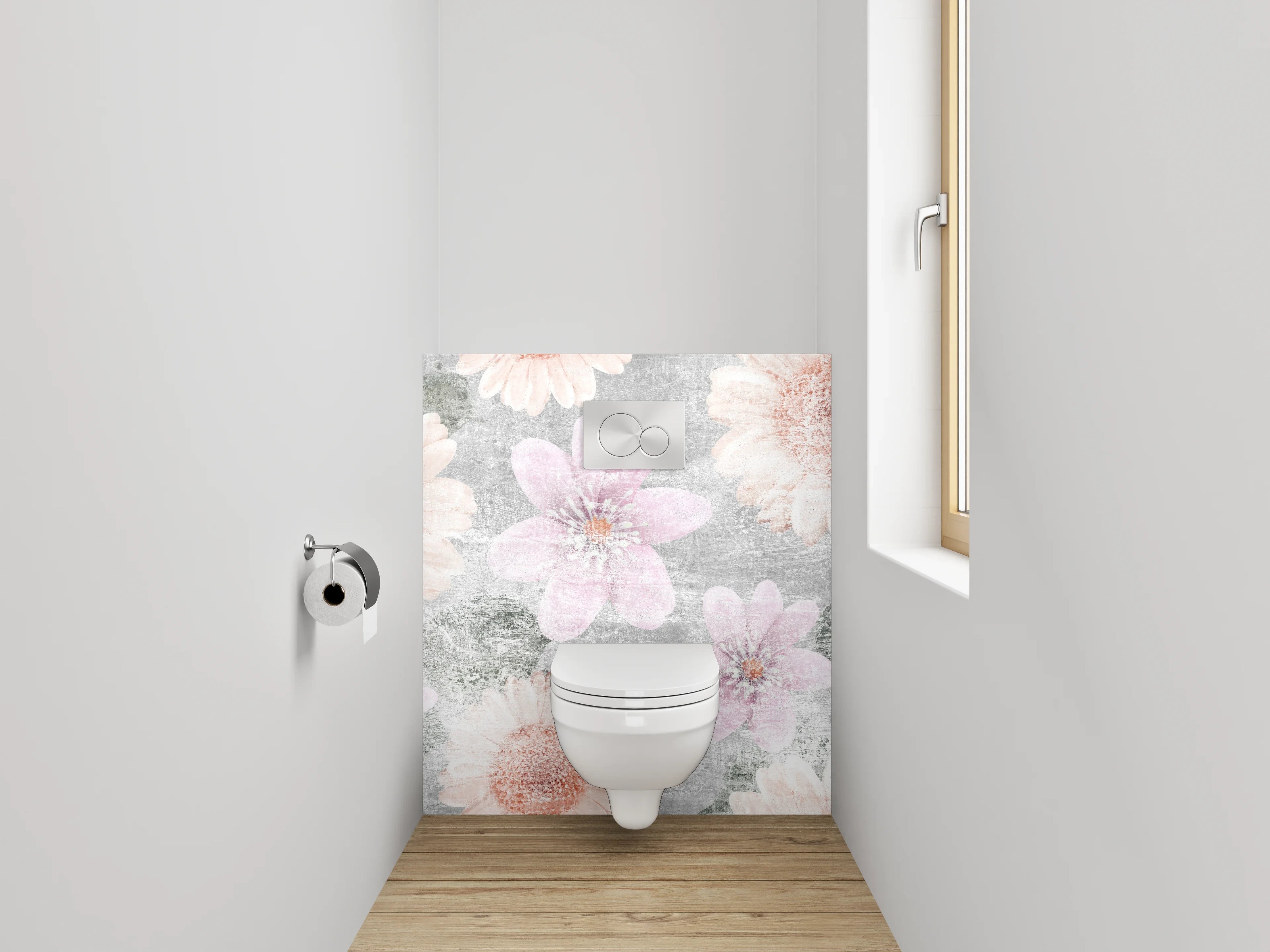 WC-Rückwand - Zarte Blumen auf Vintage-Hintergrund