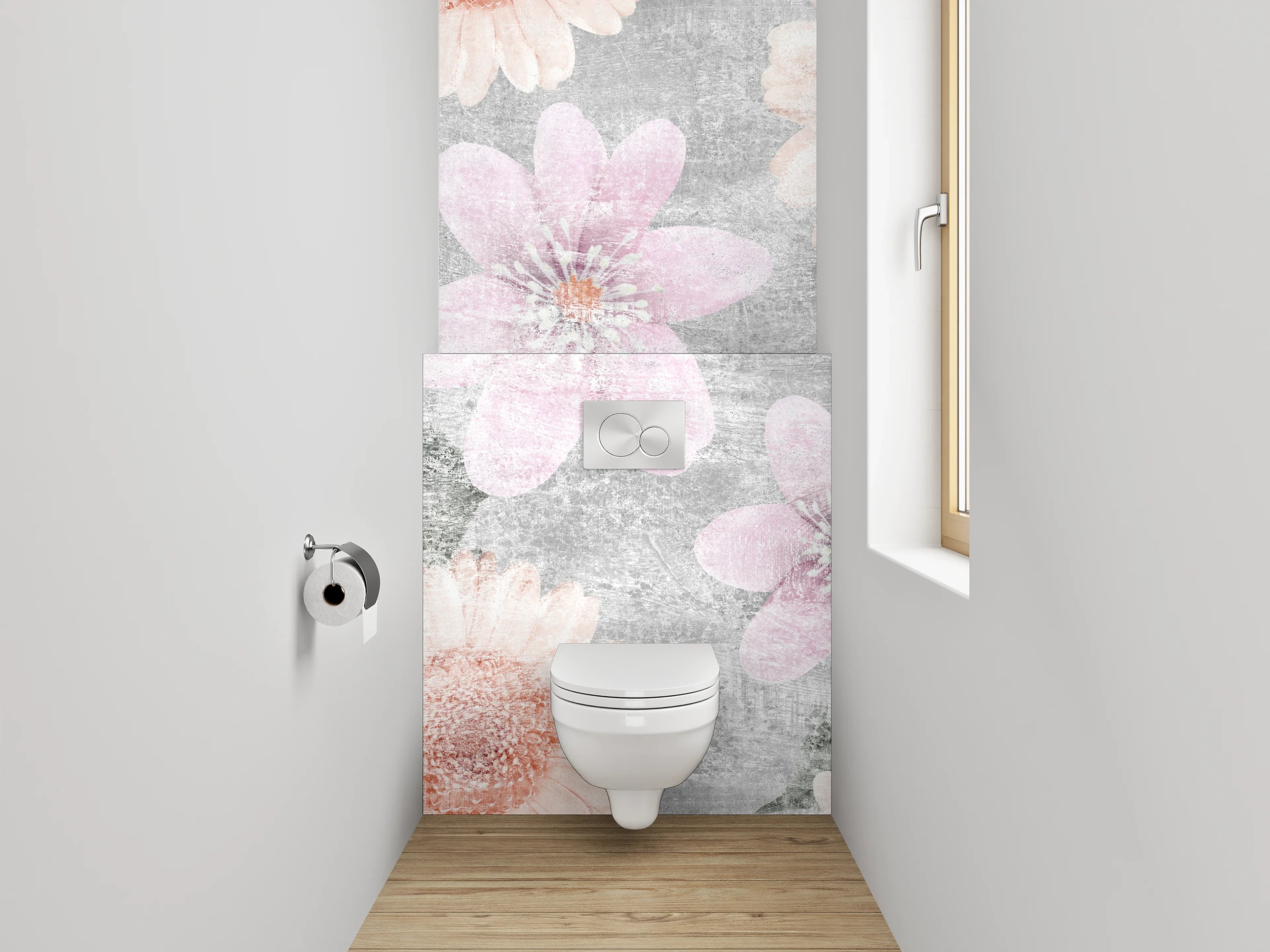 WC-Rückwand - Zarte Blumen auf Vintage-Hintergrund