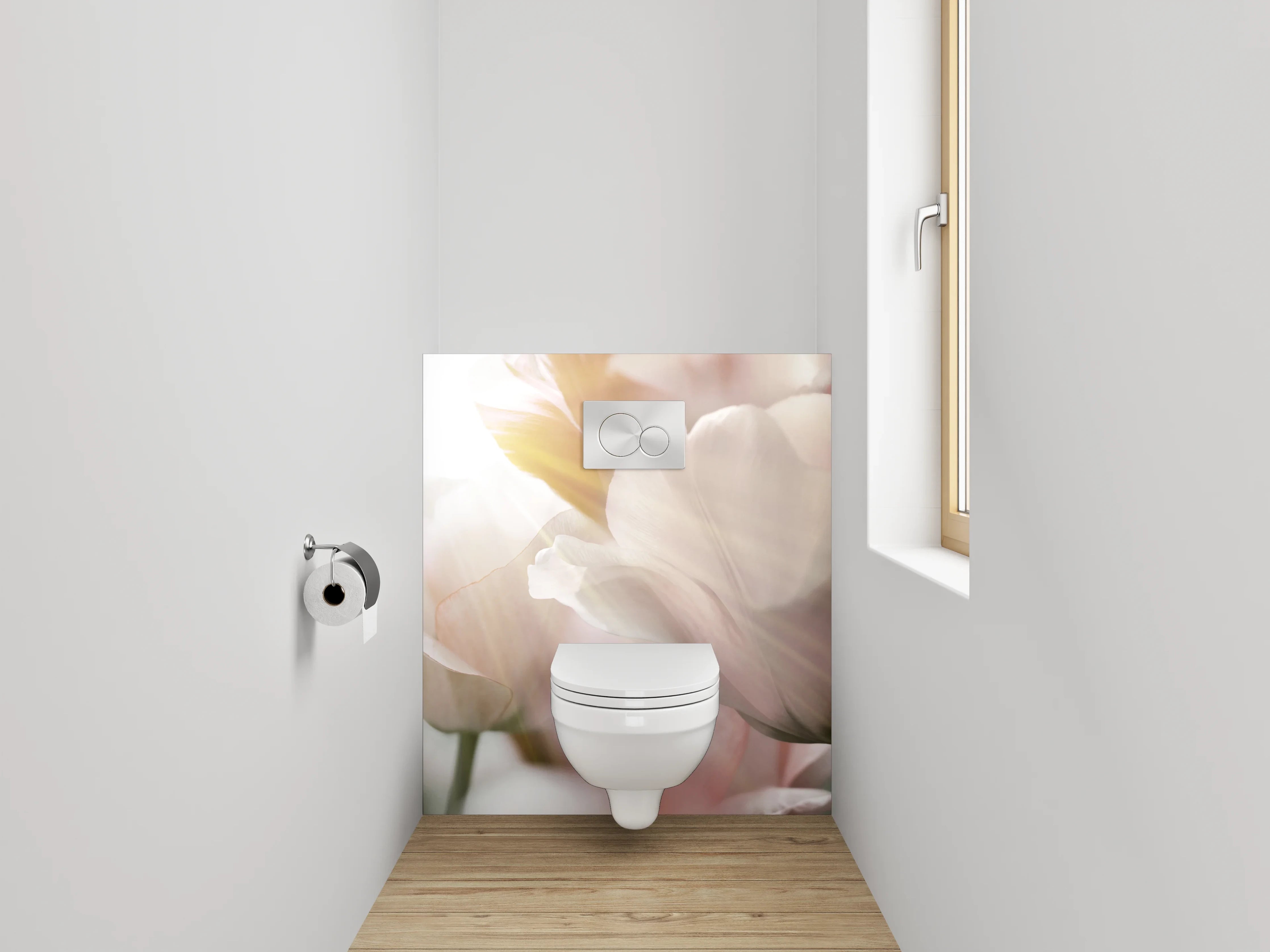 WC-Rückwand - Zarte Blumen in sanftem Licht