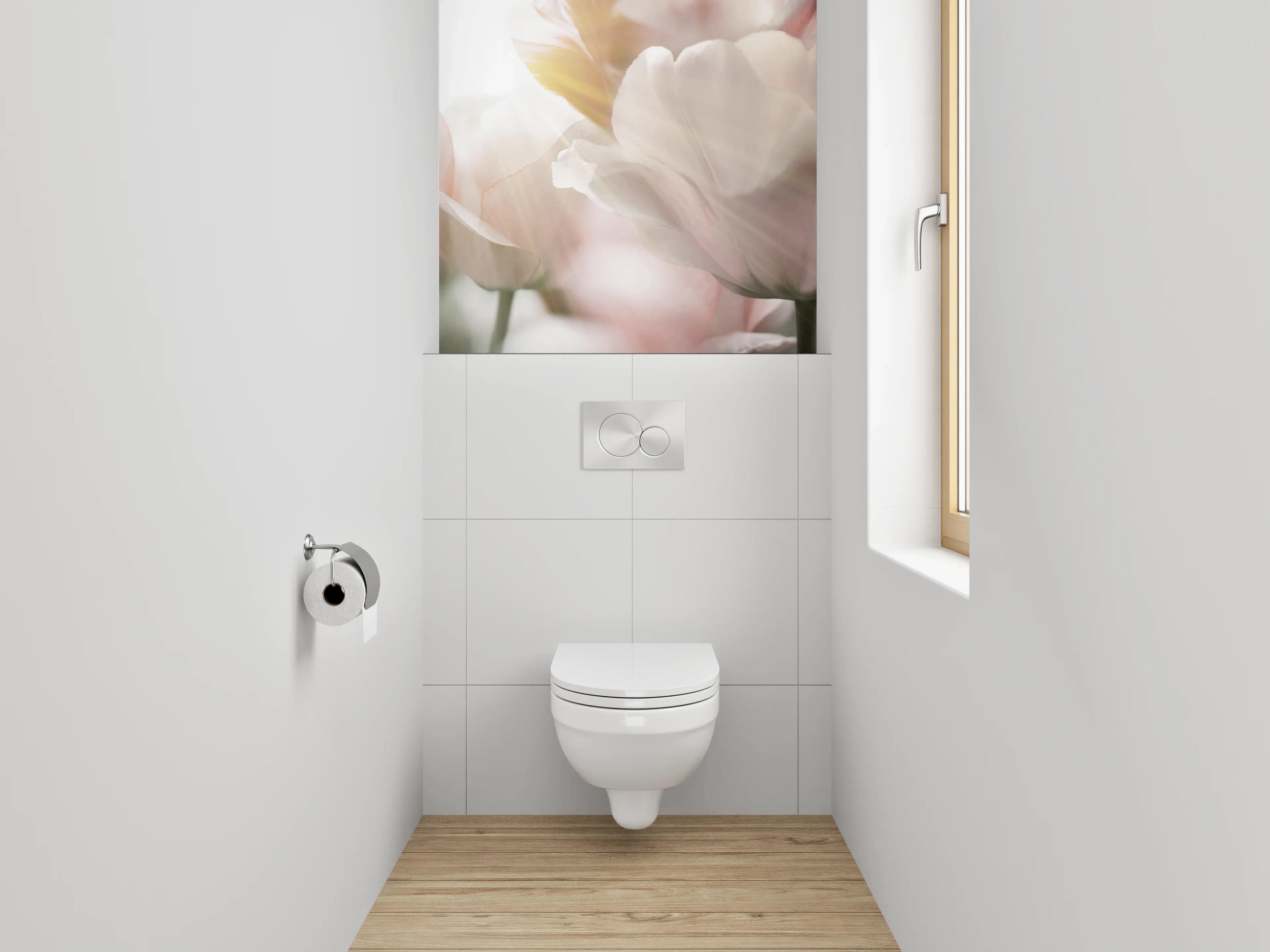 WC-Rückwand - Zarte Blumen in sanftem Licht