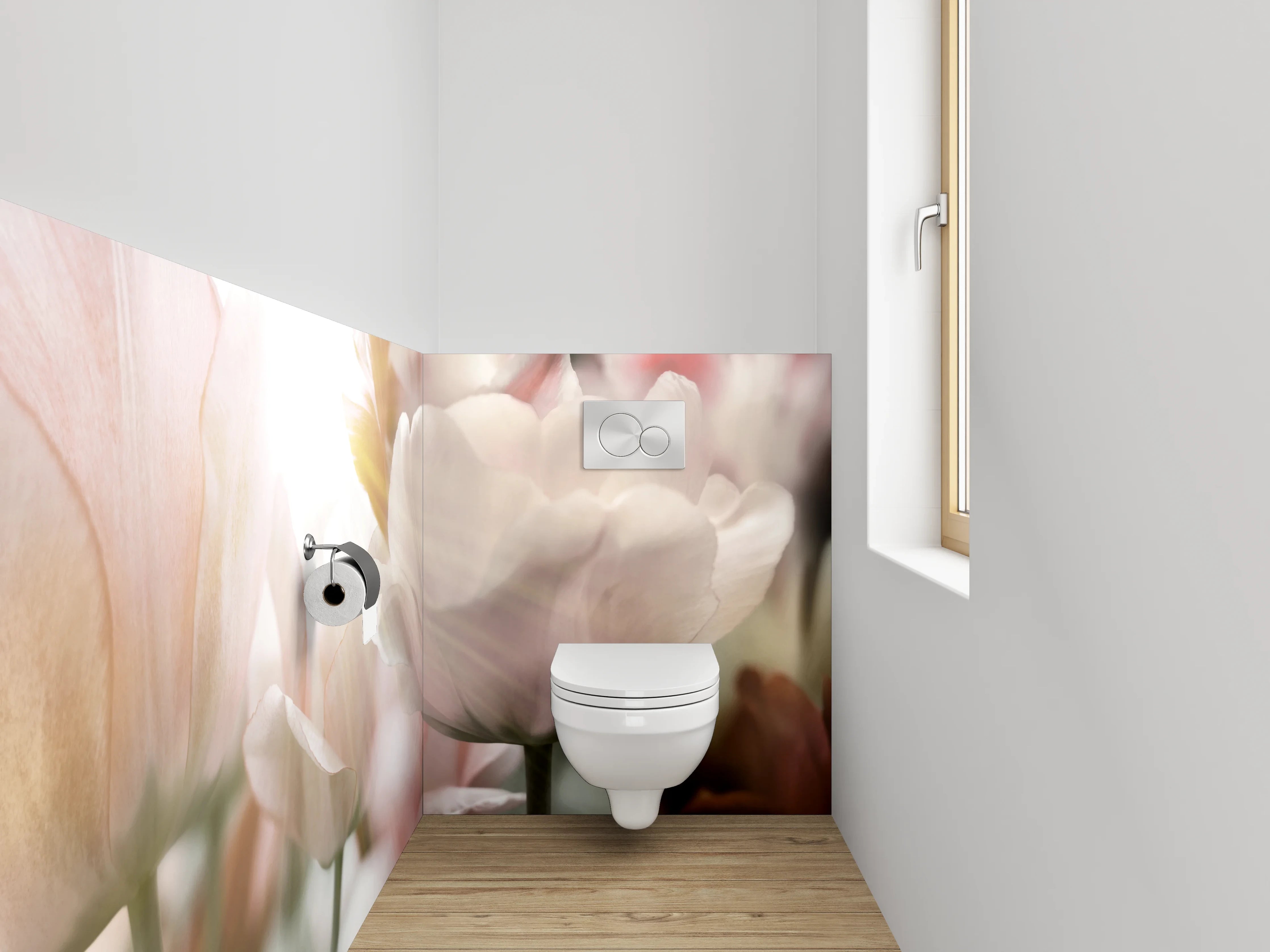 WC-Rückwand - Zarte Blumen in sanftem Licht