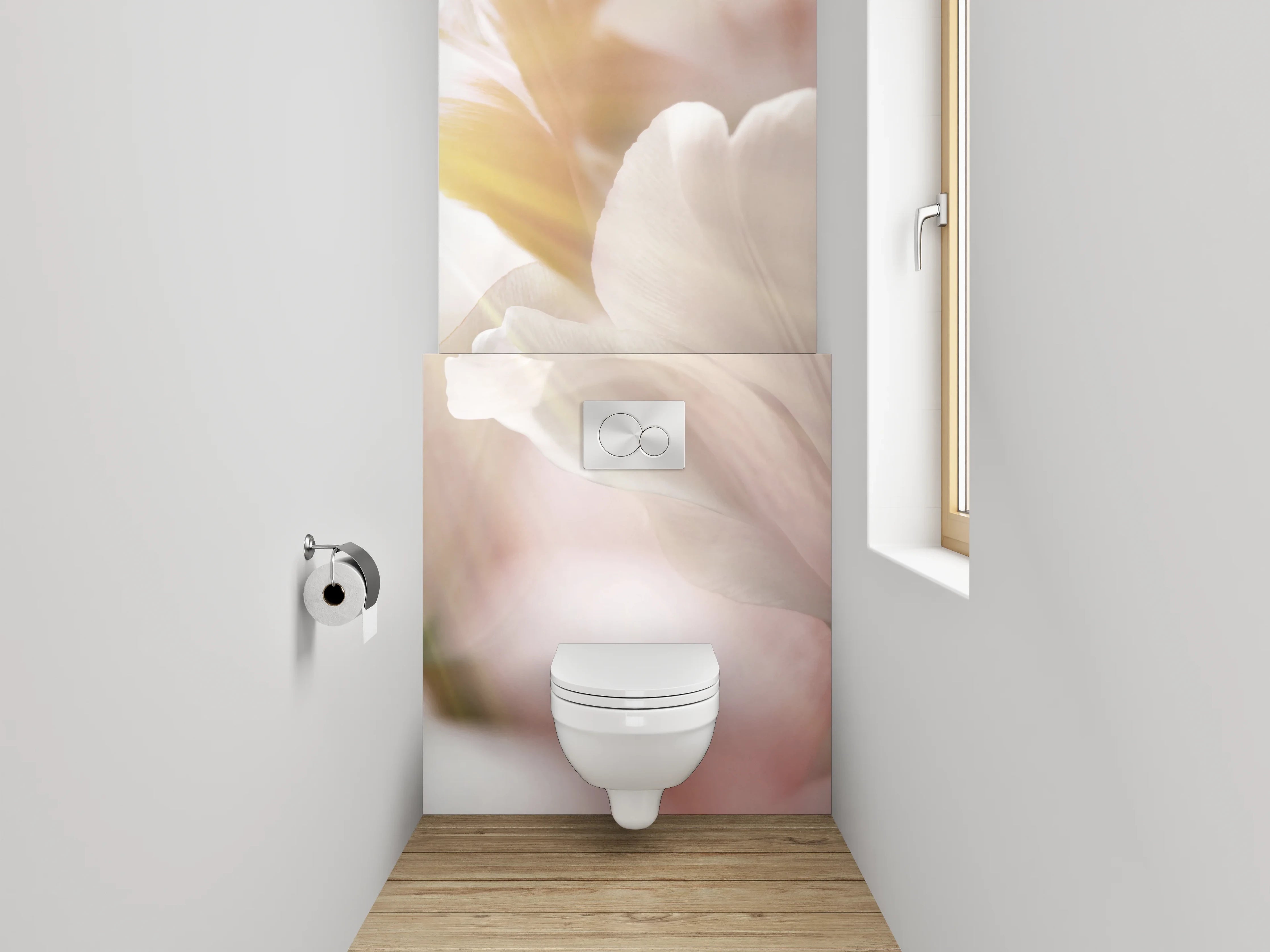 WC-Rückwand - Zarte Blumen in sanftem Licht