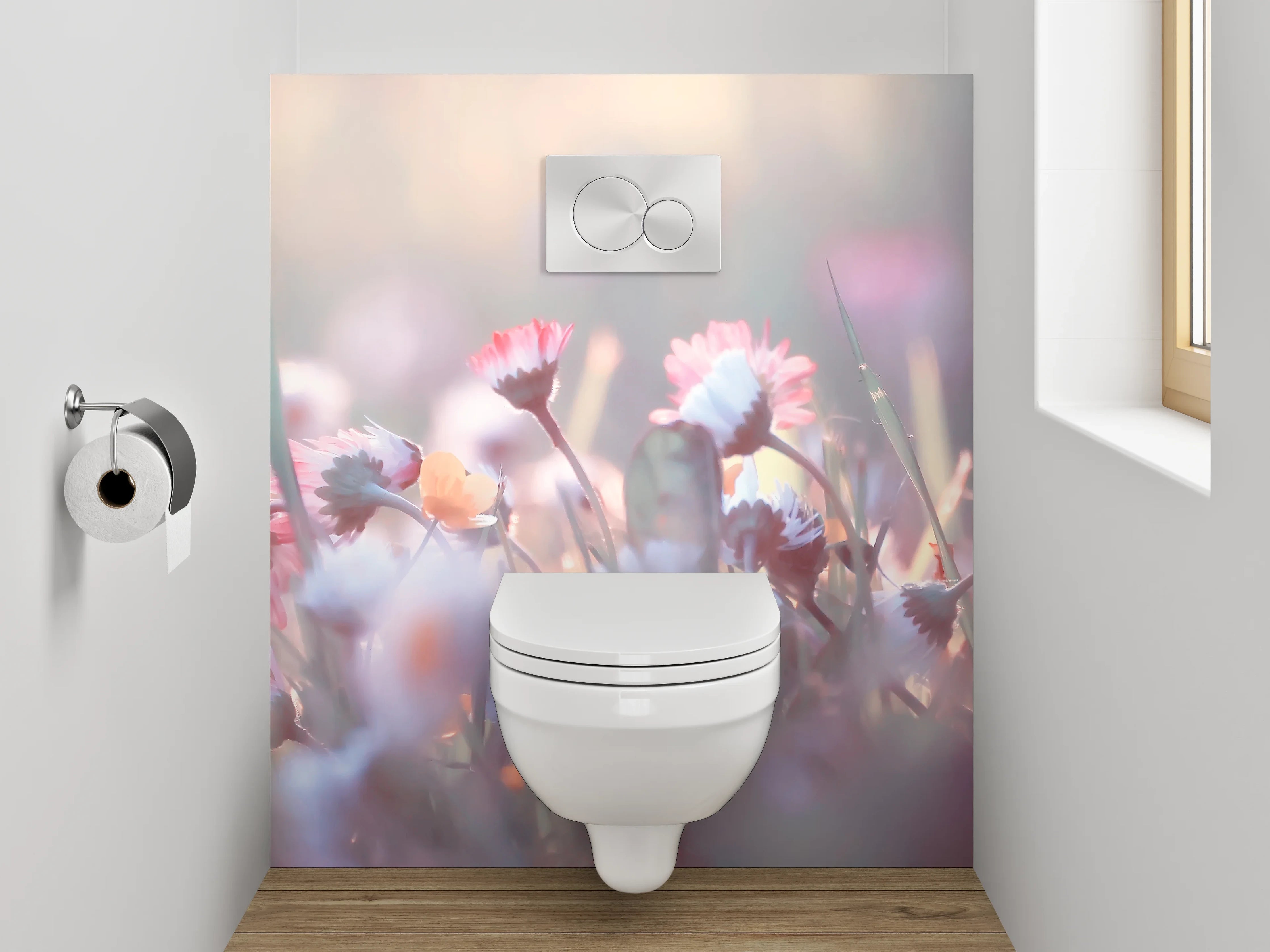 WC-Rückwand - Zarte Blumenwiese im Morgenlicht