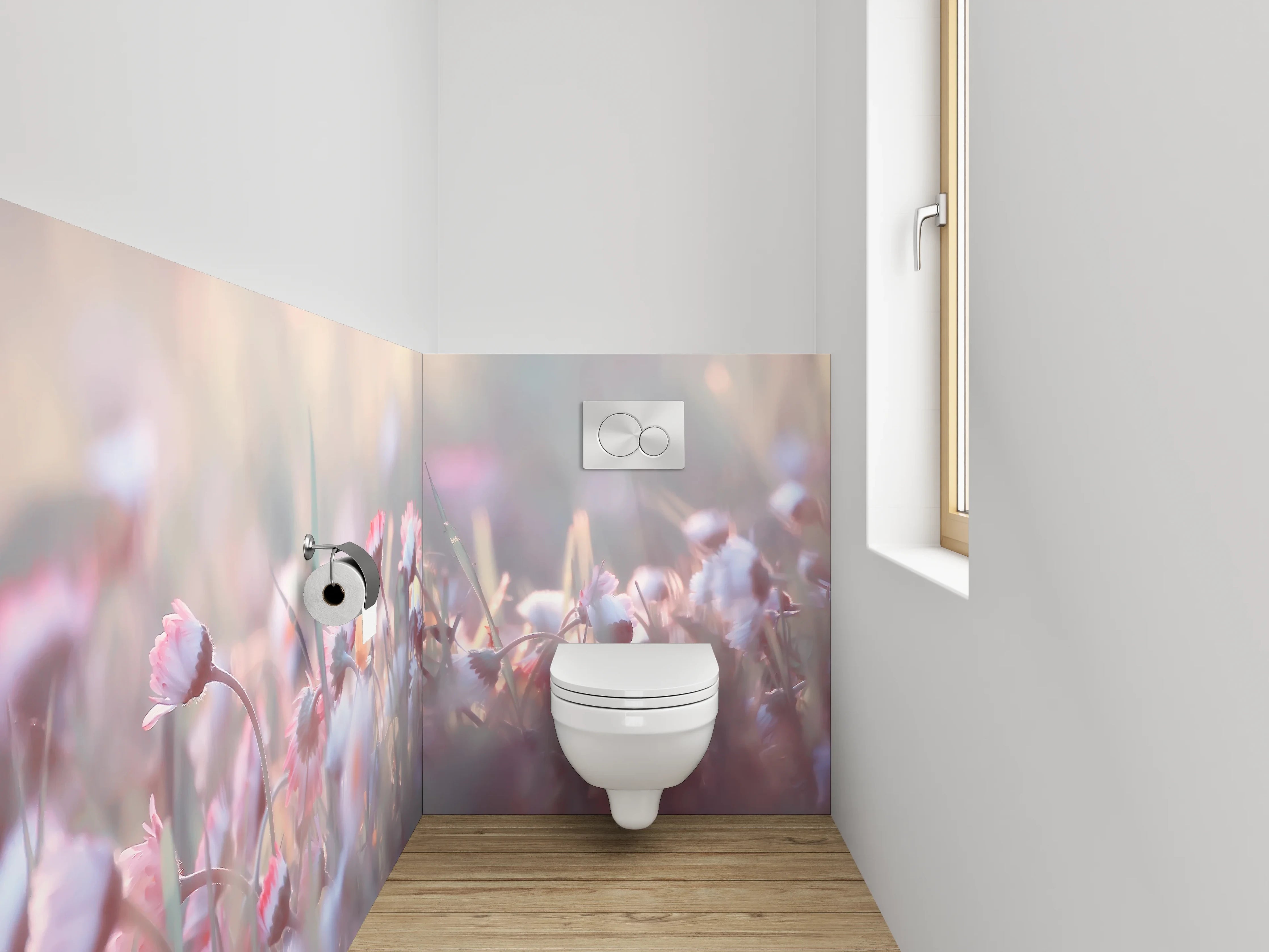 WC-Rückwand - Zarte Blumenwiese im Morgenlicht