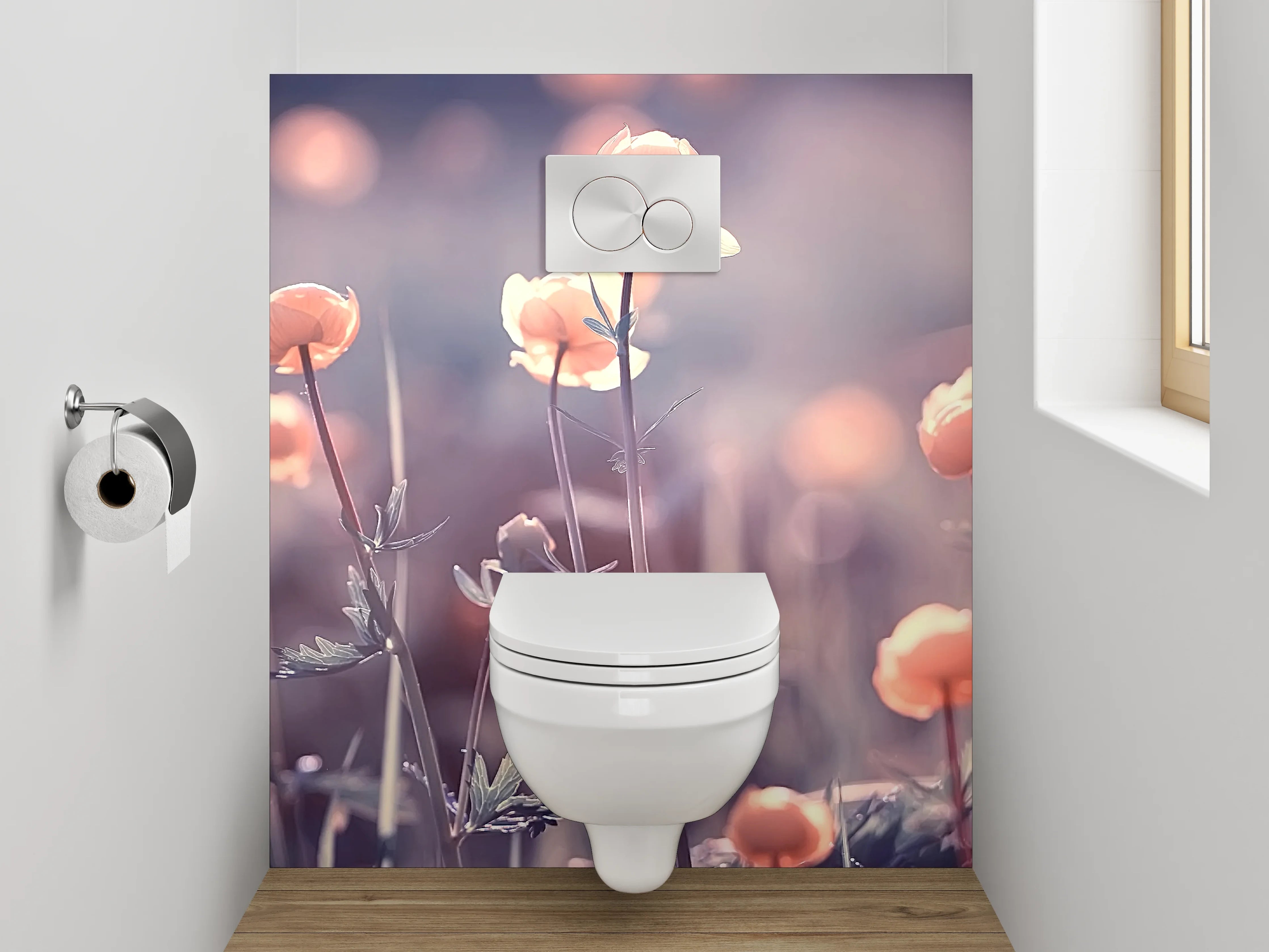 WC-Rückwand - Zarte Blumenwiese in Pastell