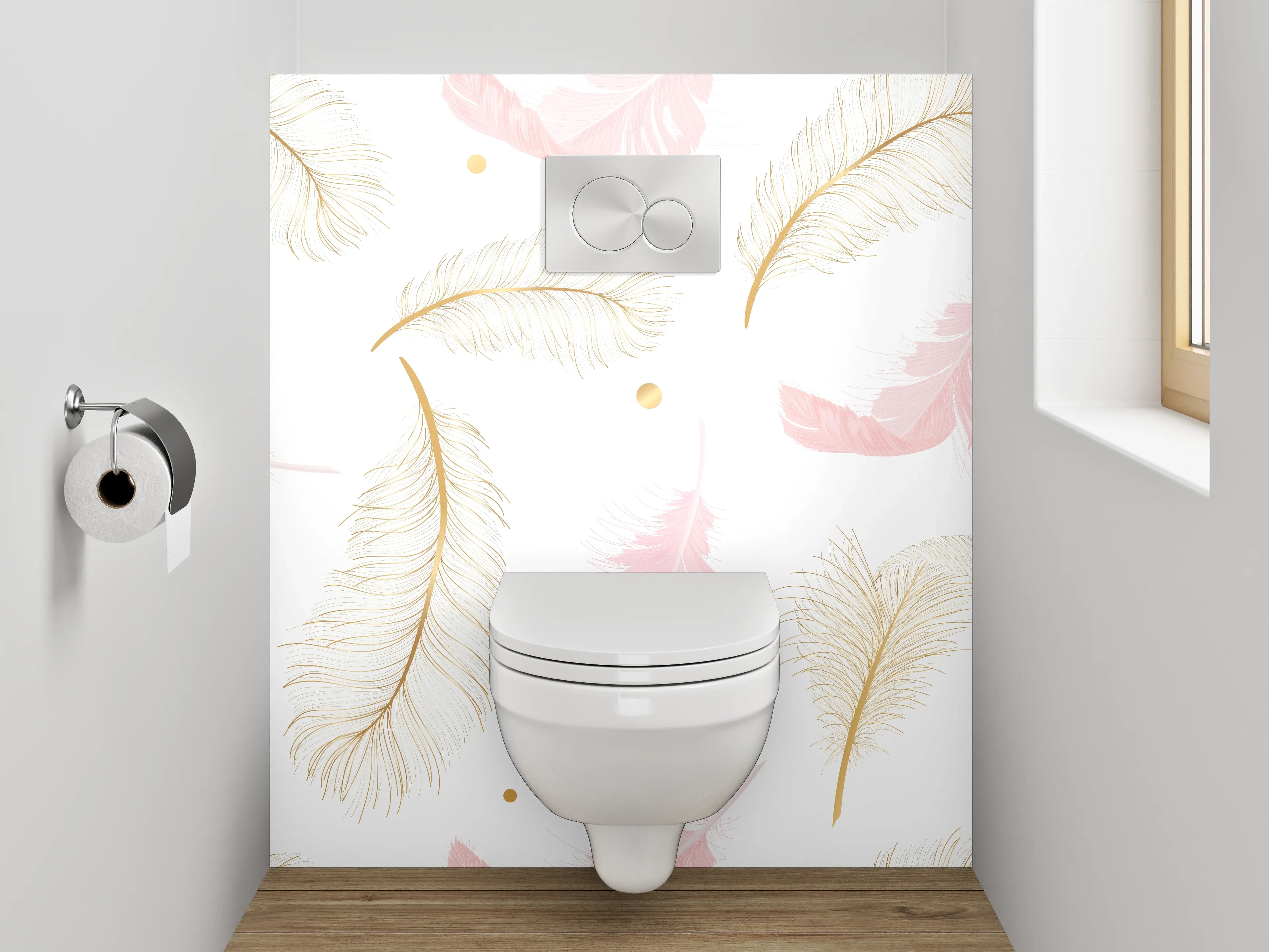 WC-Rückwand - Zarte Feder Muster Rosa Gold Weiß