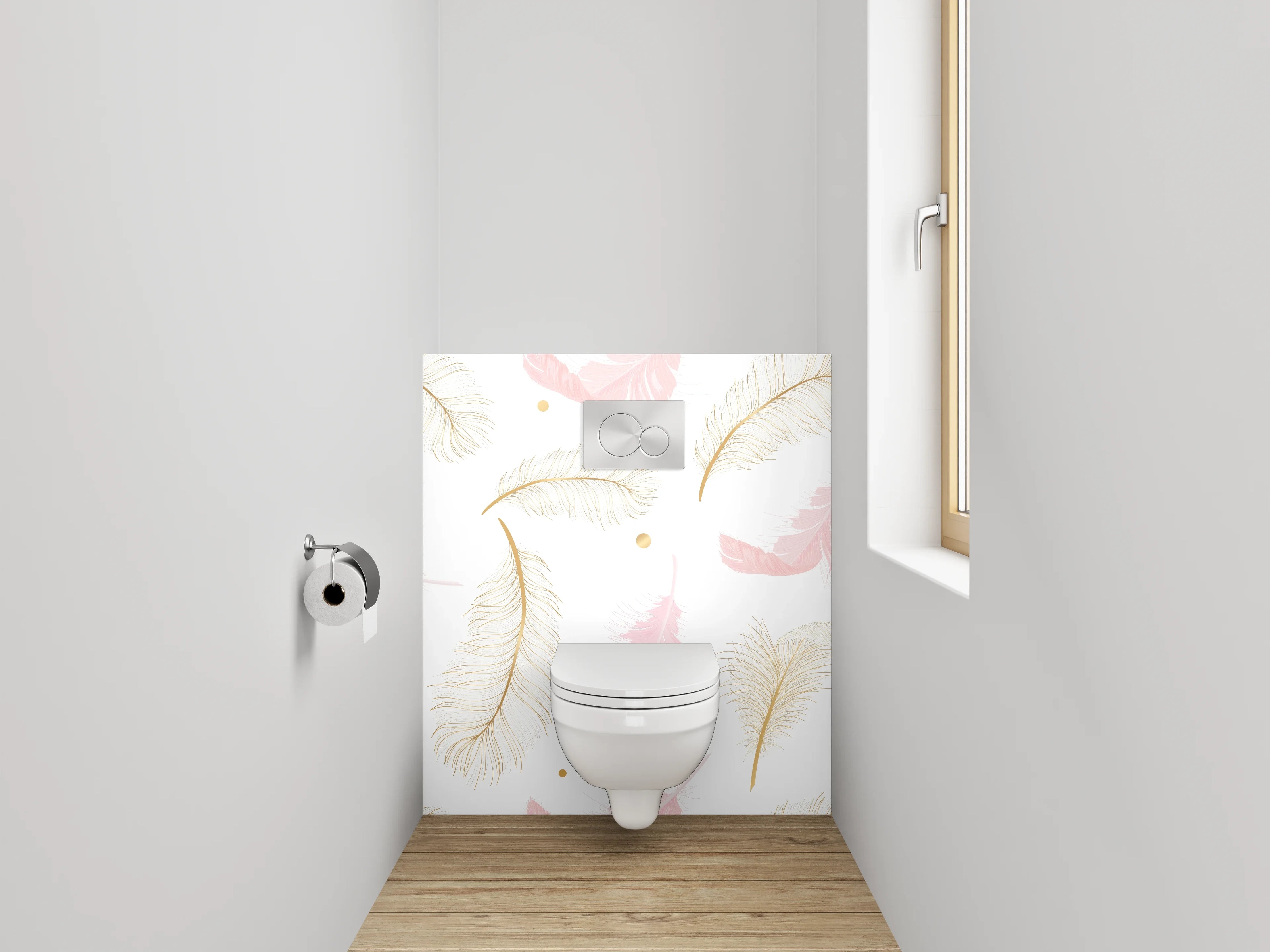 WC-Rückwand - Zarte Feder Muster Rosa Gold Weiß