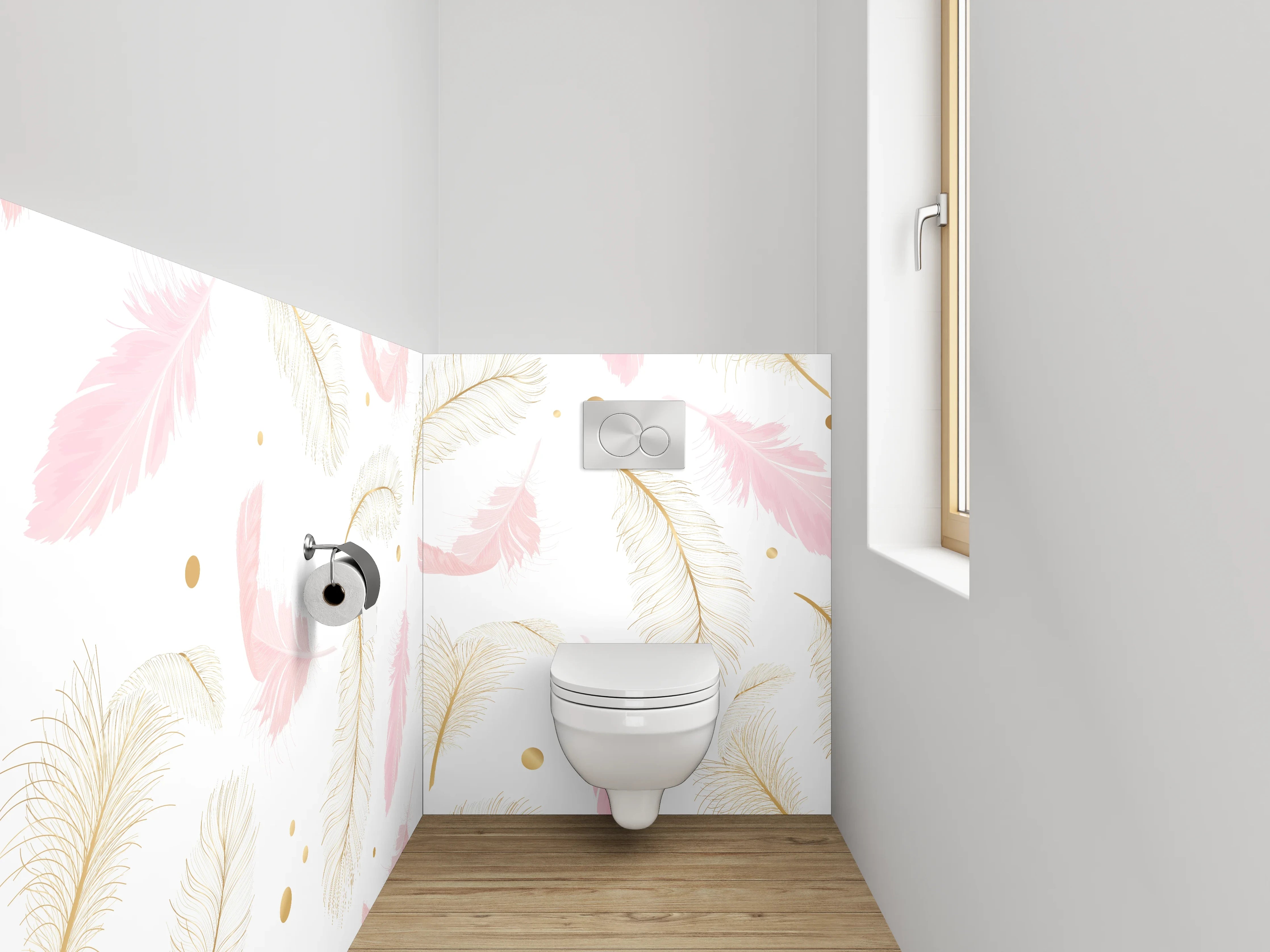 WC-Rückwand - Zarte Feder Muster Rosa Gold Weiß