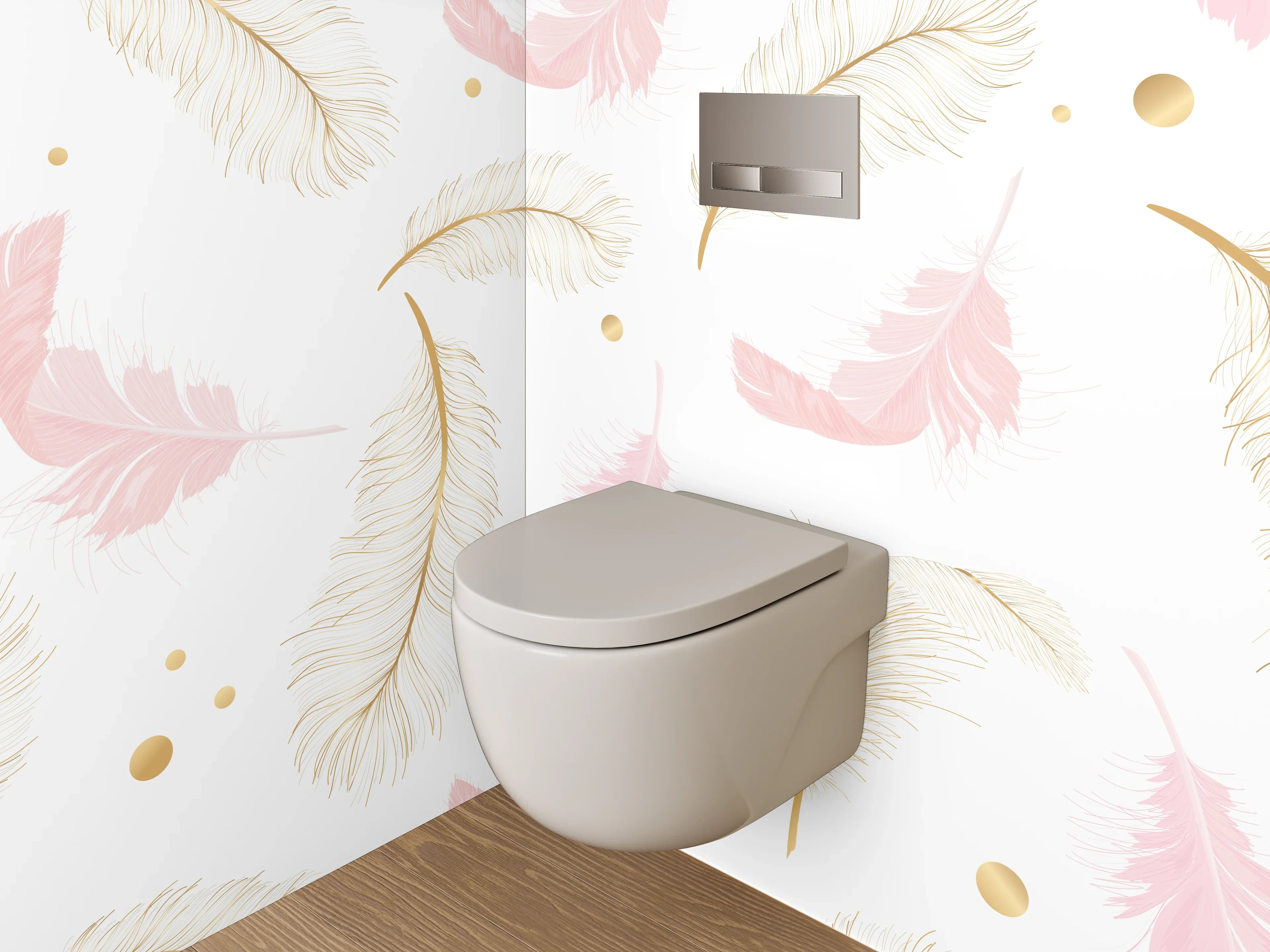 WC-Rückwand - Zarte Feder Muster Rosa Gold Weiß
