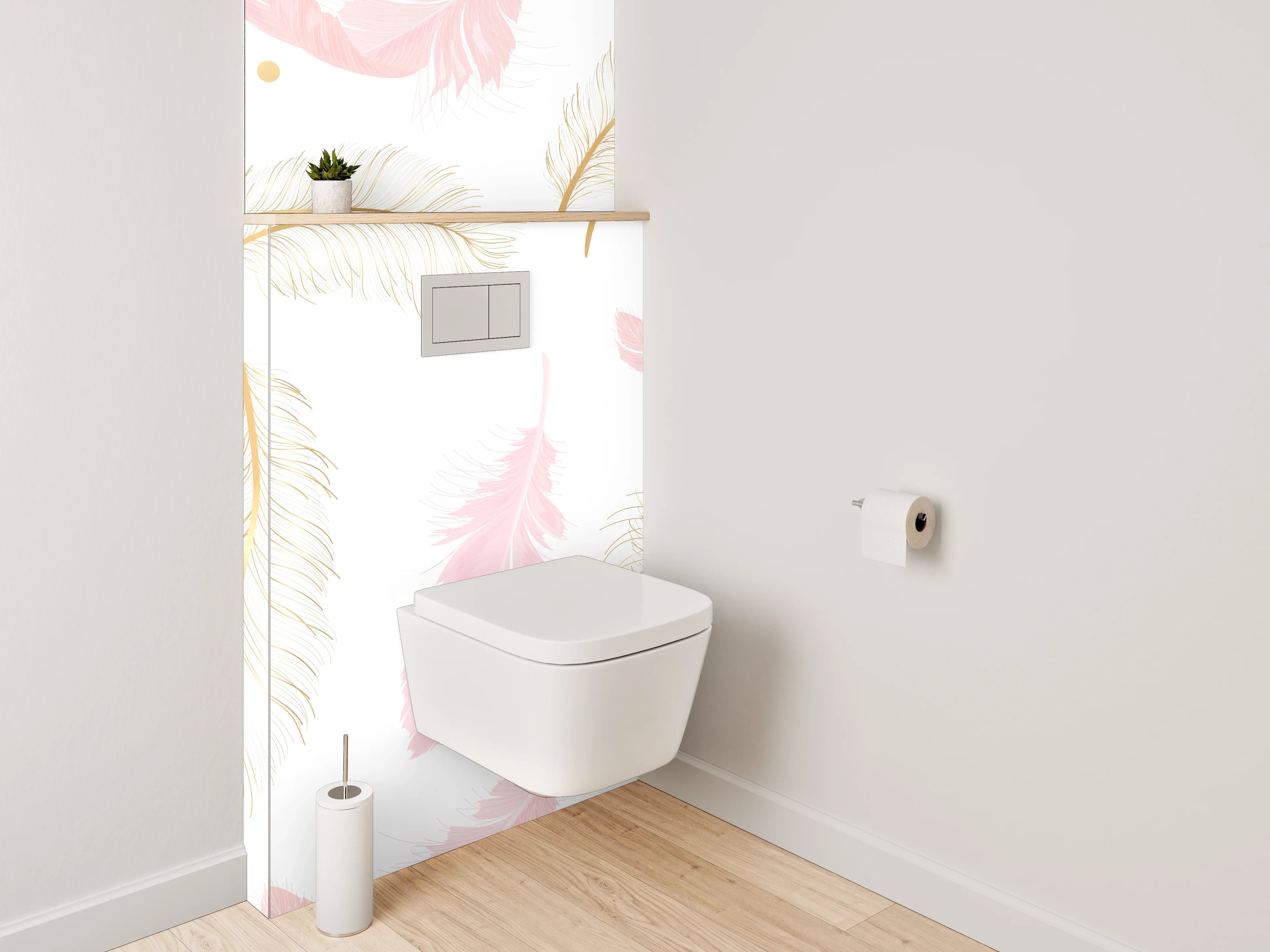 WC-Rückwand - Zarte Feder Muster Rosa Gold Weiß