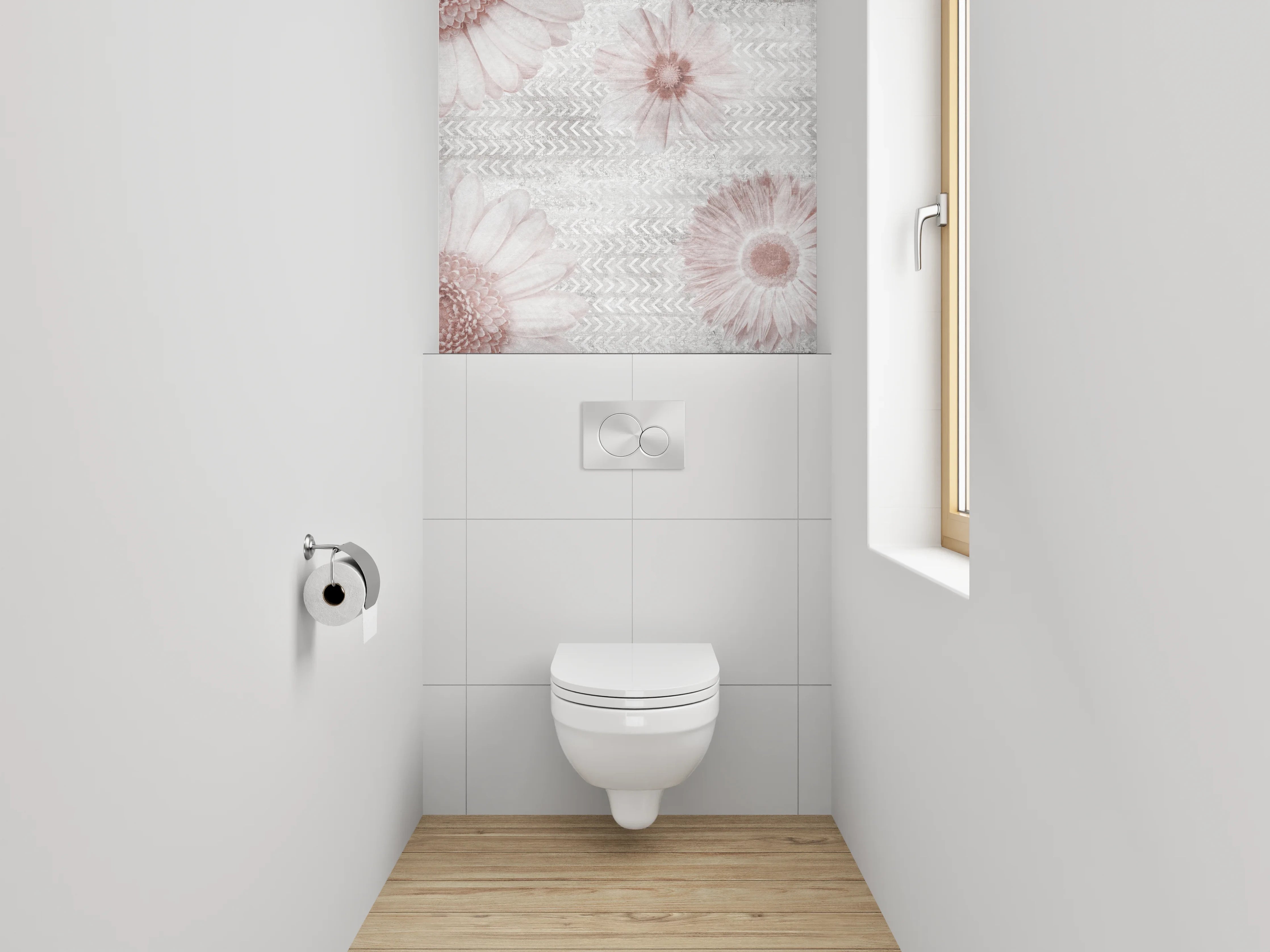 WC-Rückwand - Zarte Gänseblümchen in Pastell auf Weiß
