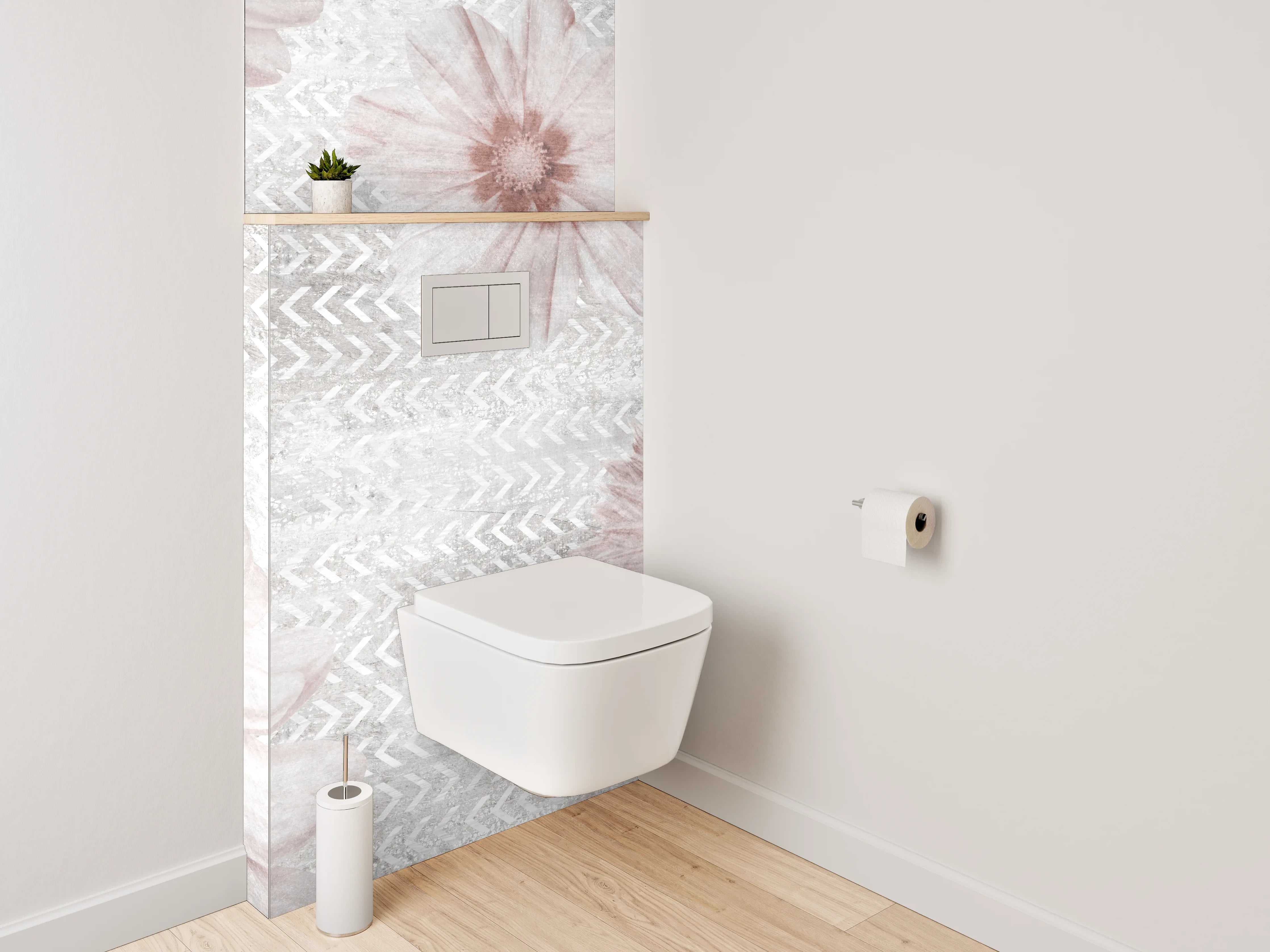 WC-Rückwand - Zarte Gänseblümchen in Pastell auf Weiß