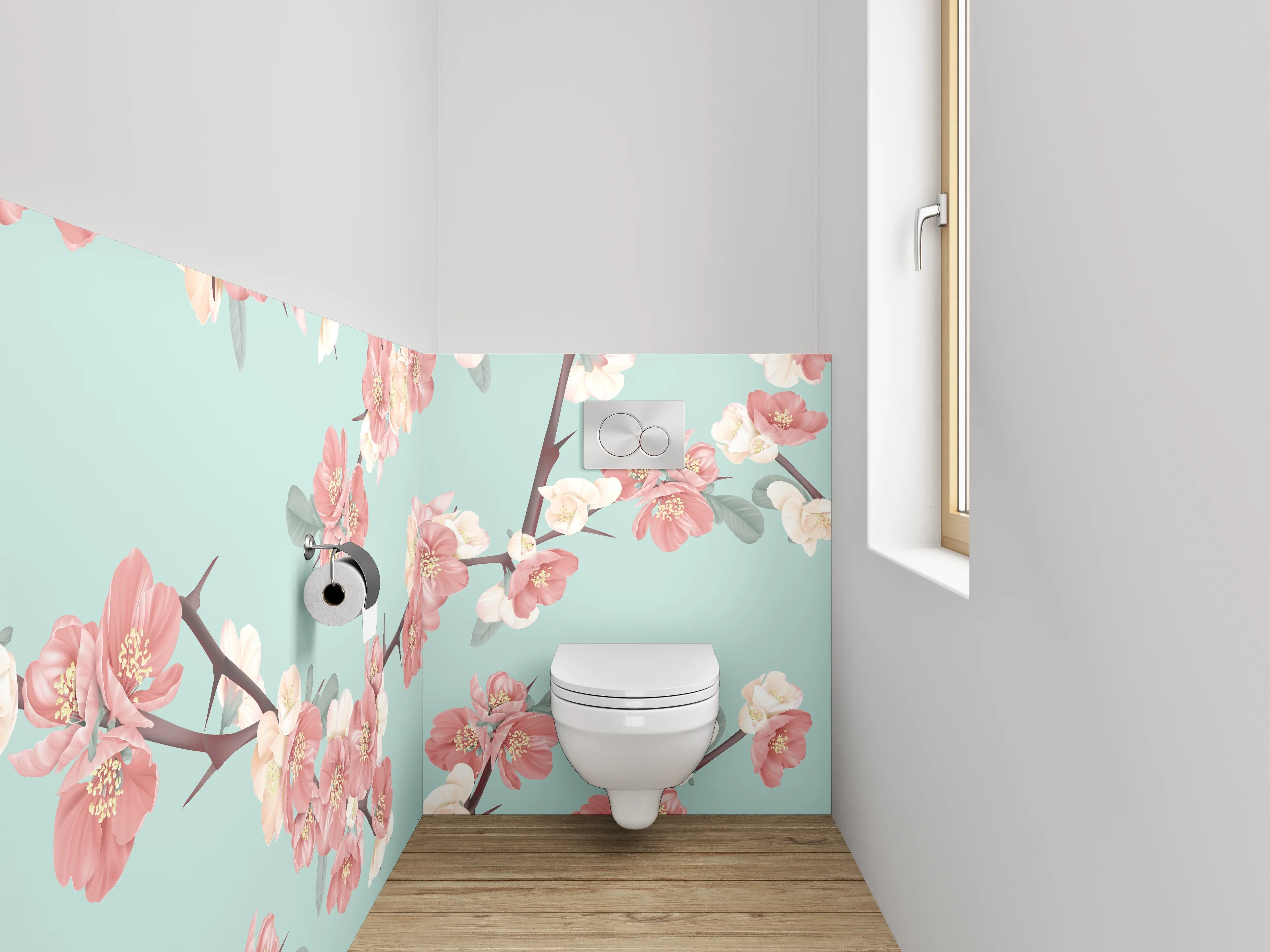 WC-Rückwand - Zarte Kirschblüten Zweige Pastellgrün