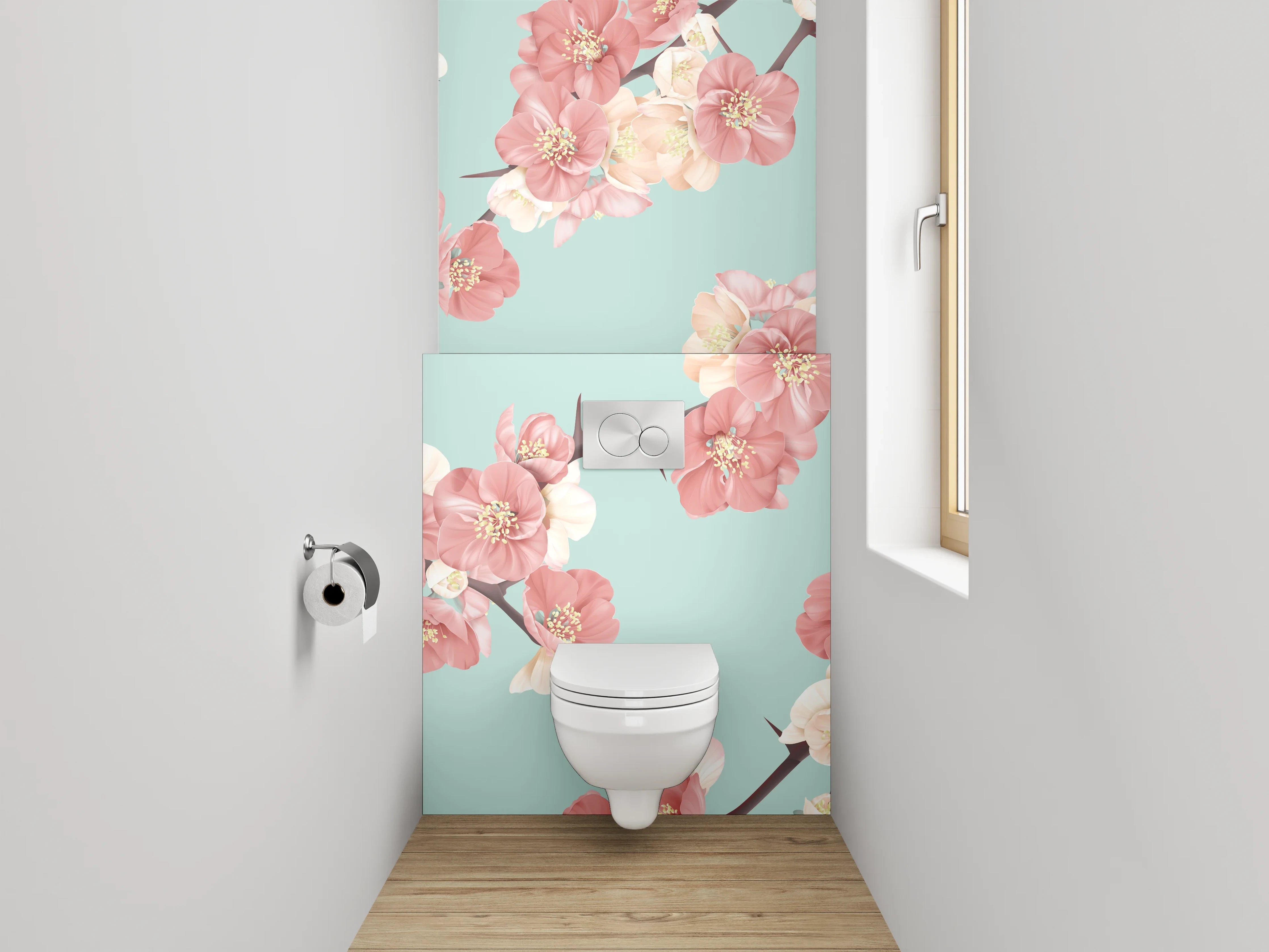 WC-Rückwand - Zarte Kirschblüten Zweige Pastellgrün
