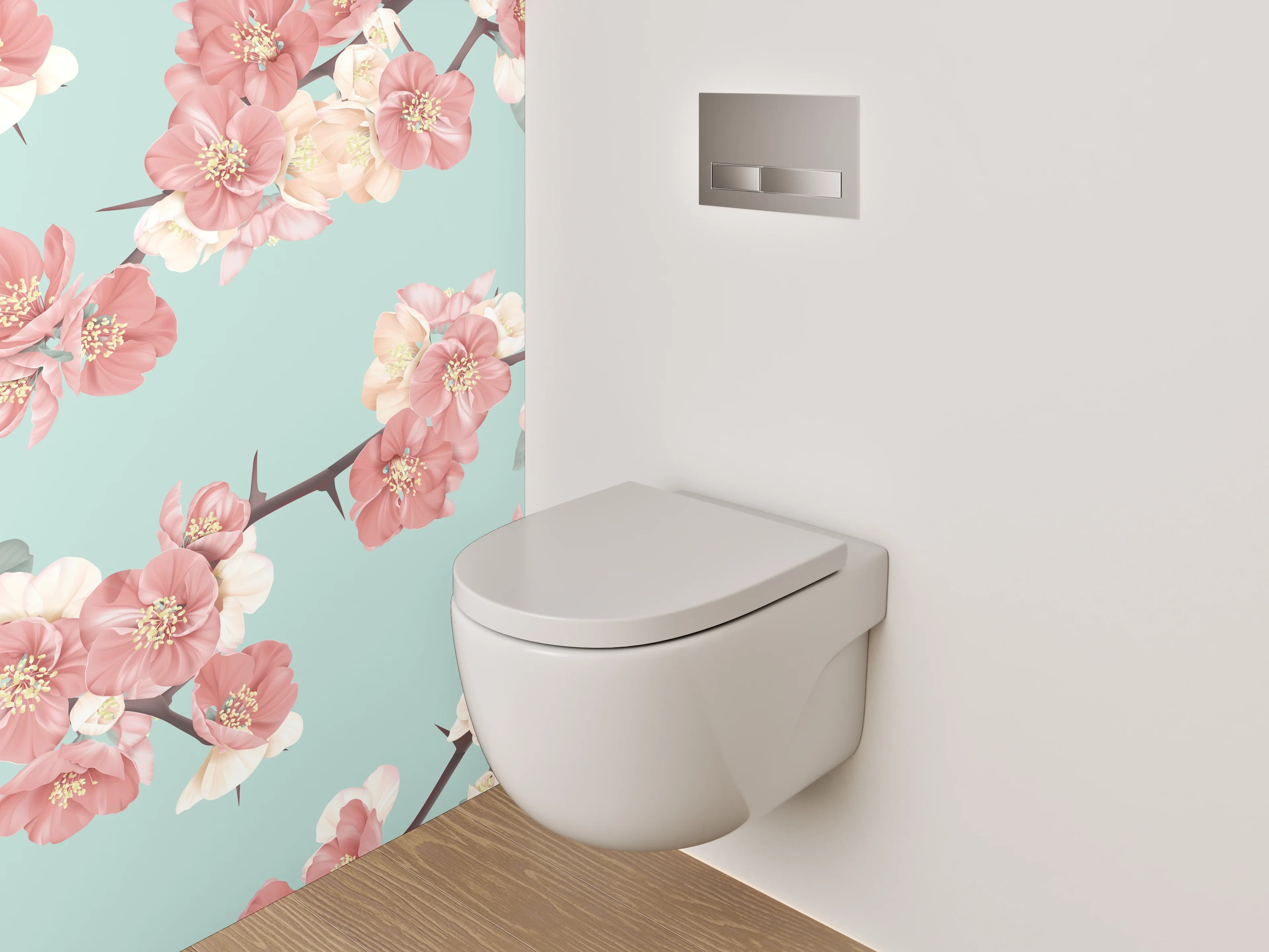 WC-Rückwand - Zarte Kirschblüten Zweige Pastellgrün