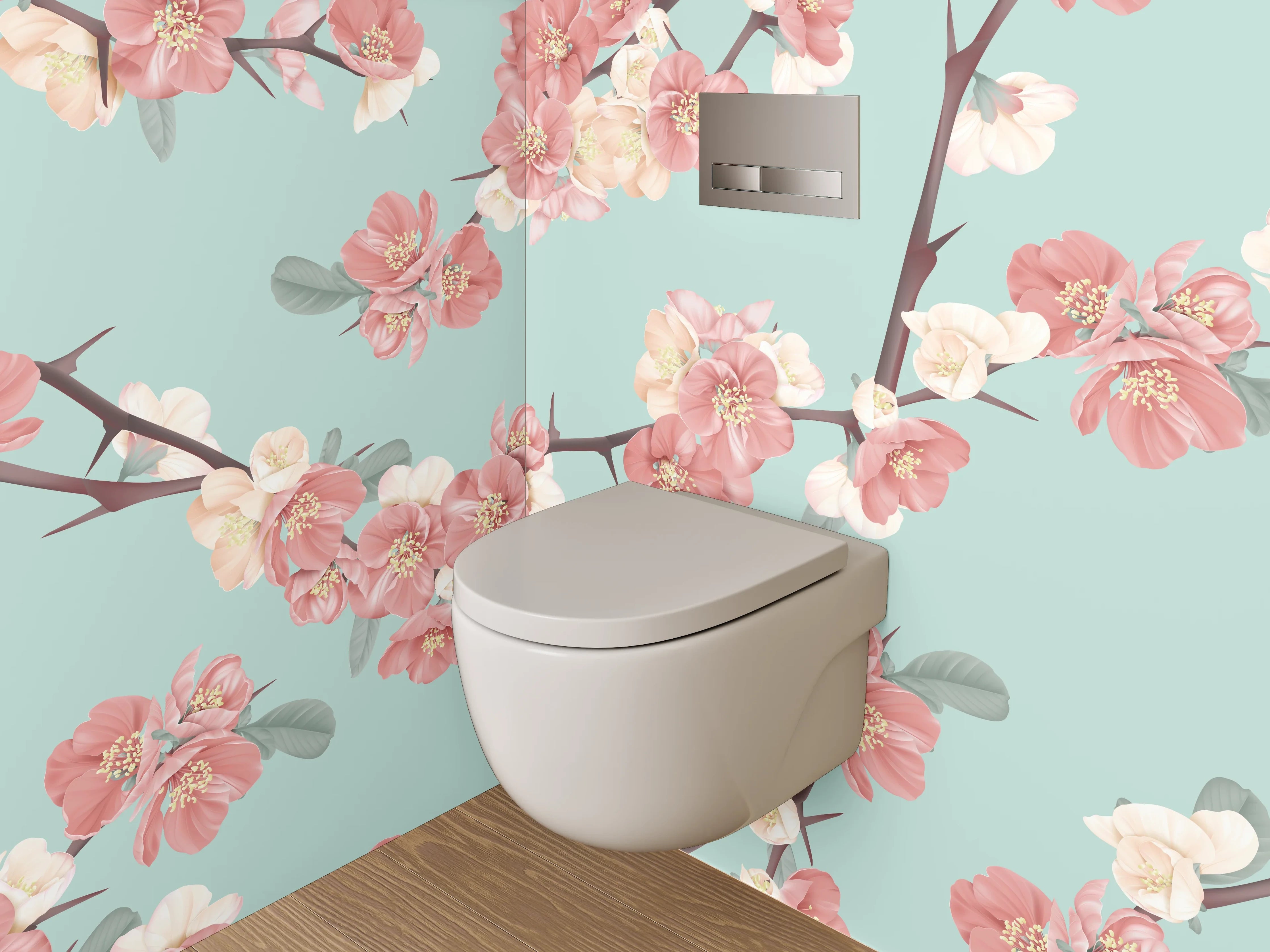 WC-Rückwand - Zarte Kirschblüten Zweige Pastellgrün