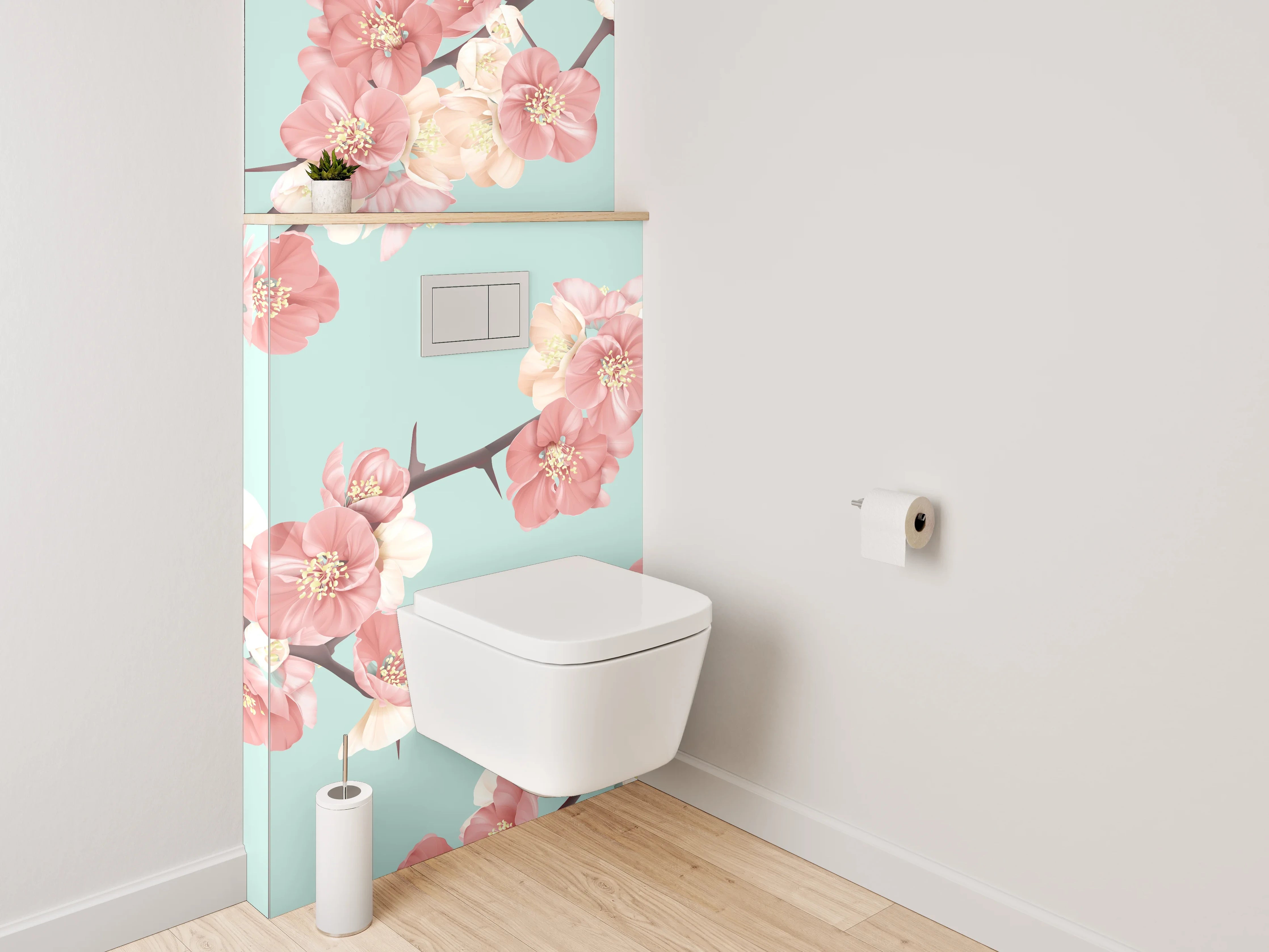 WC-Rückwand - Zarte Kirschblüten Zweige Pastellgrün