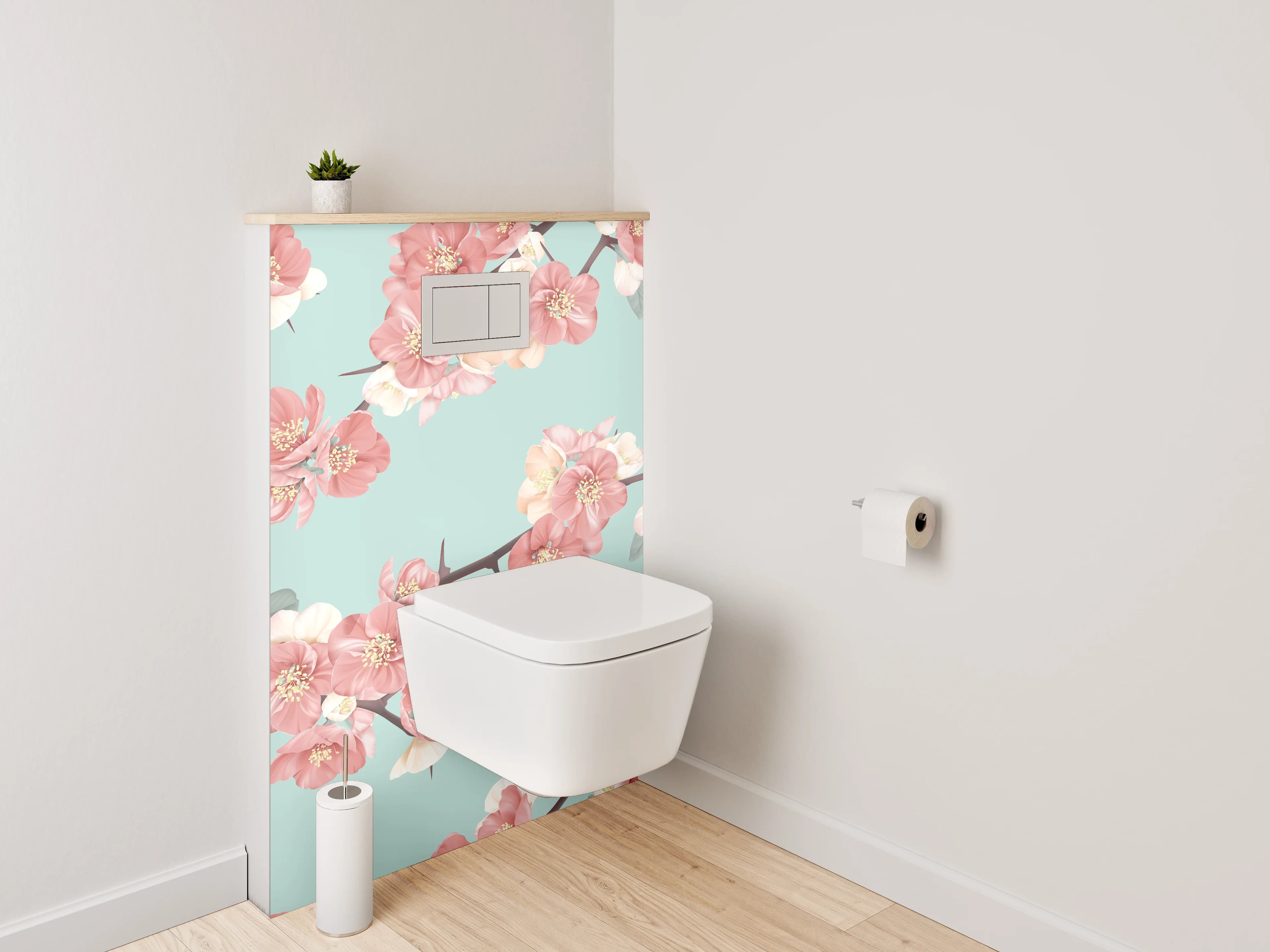 WC-Rückwand - Zarte Kirschblüten Zweige Pastellgrün