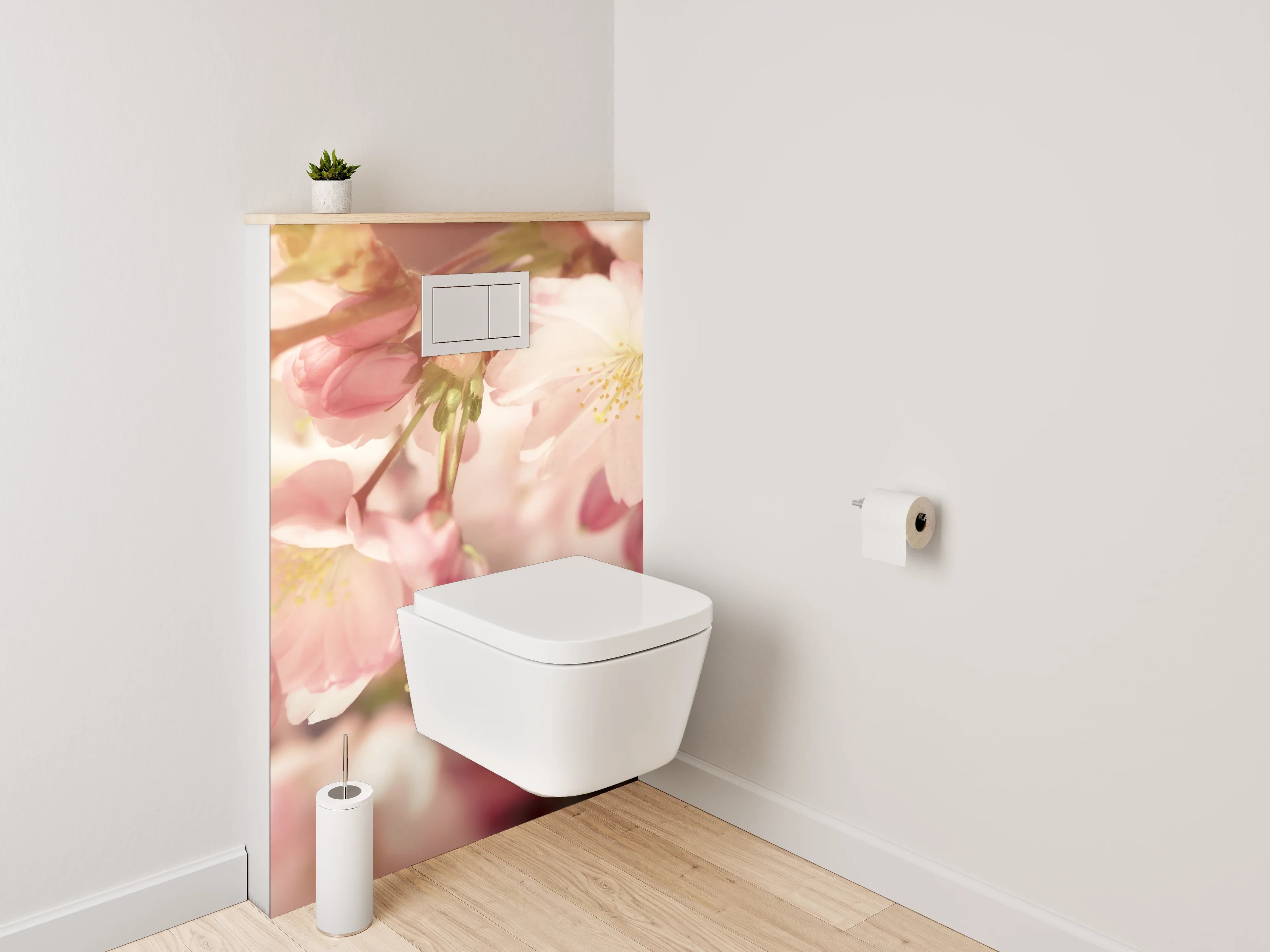 WC-Rückwand - Zarte Kirschblüten bei Sonnenaufgang