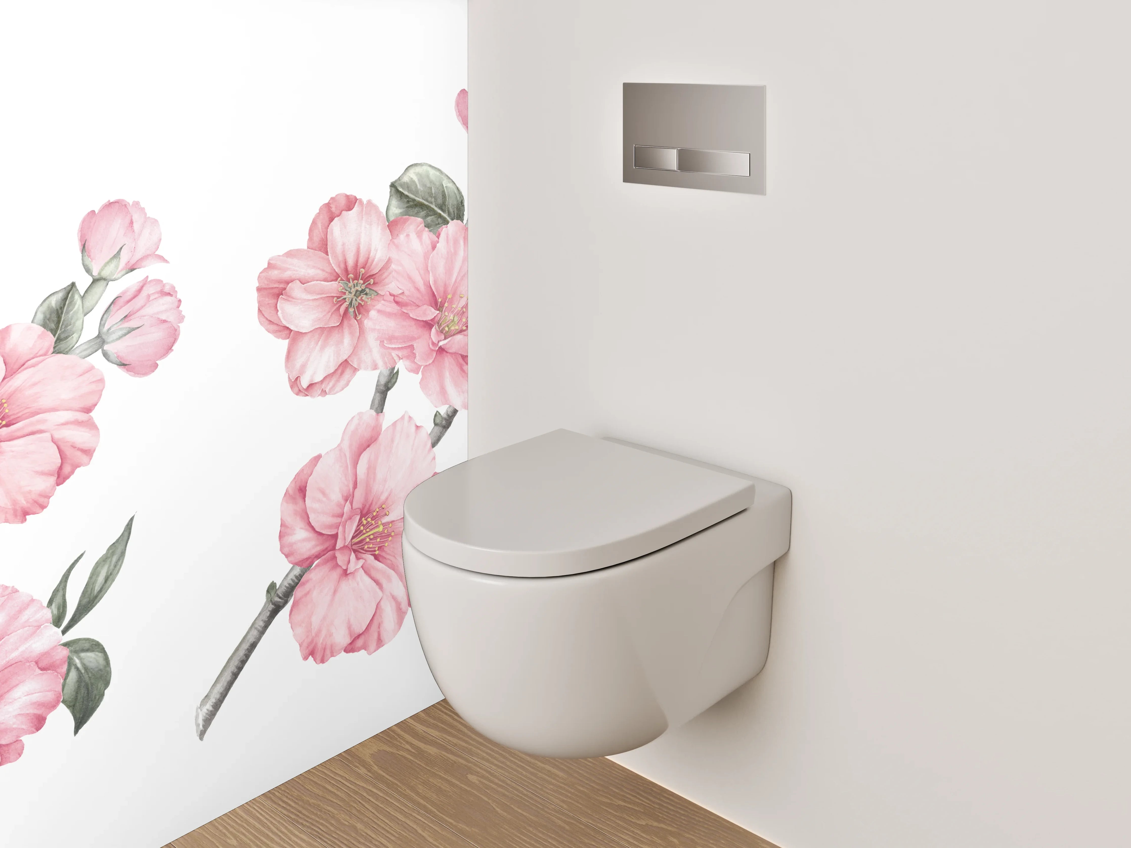 WC-Rückwand - Zarte Kirschblüten in Rosé und Grau