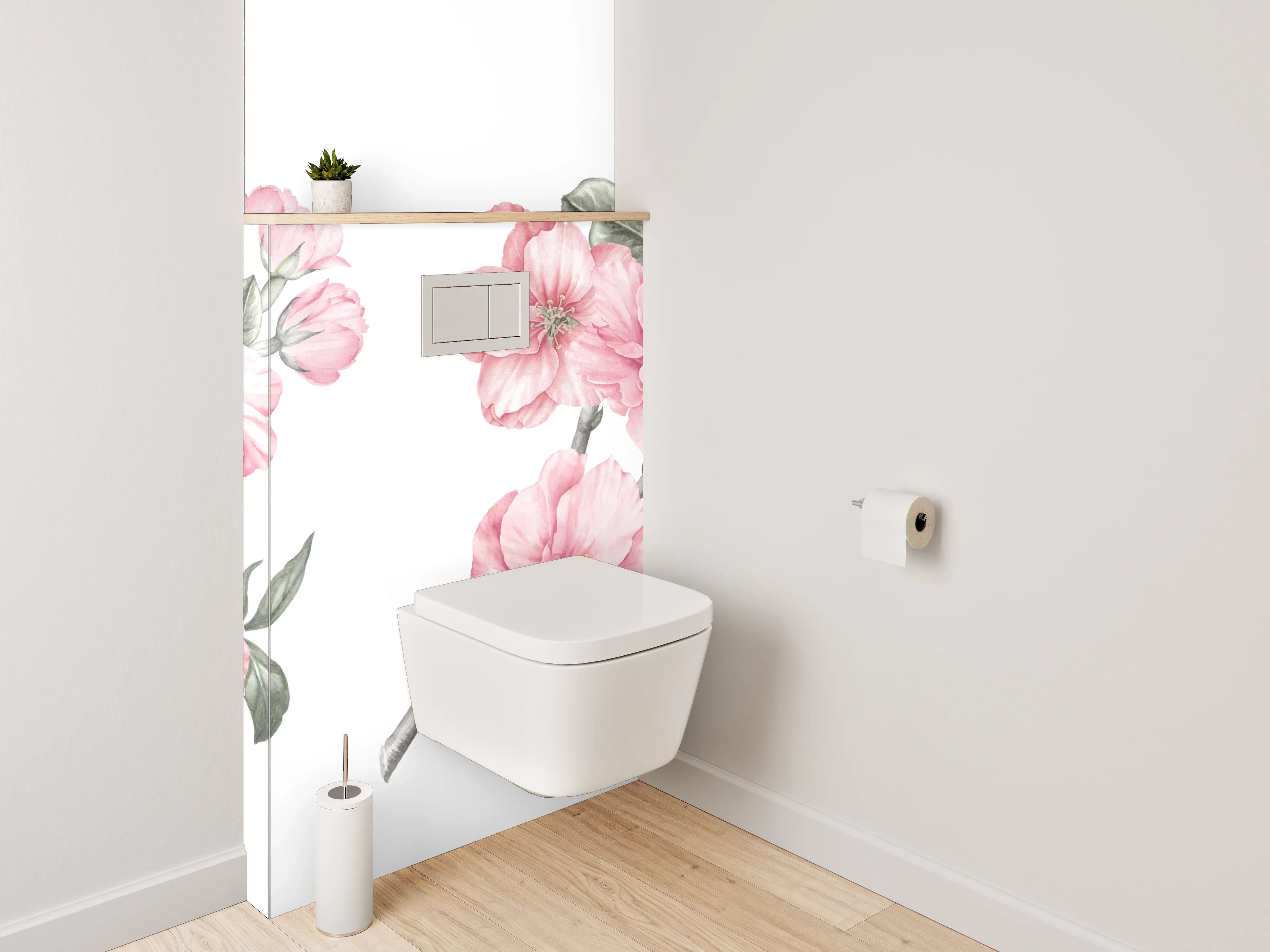 WC-Rückwand - Zarte Kirschblüten in Rosé und Grau