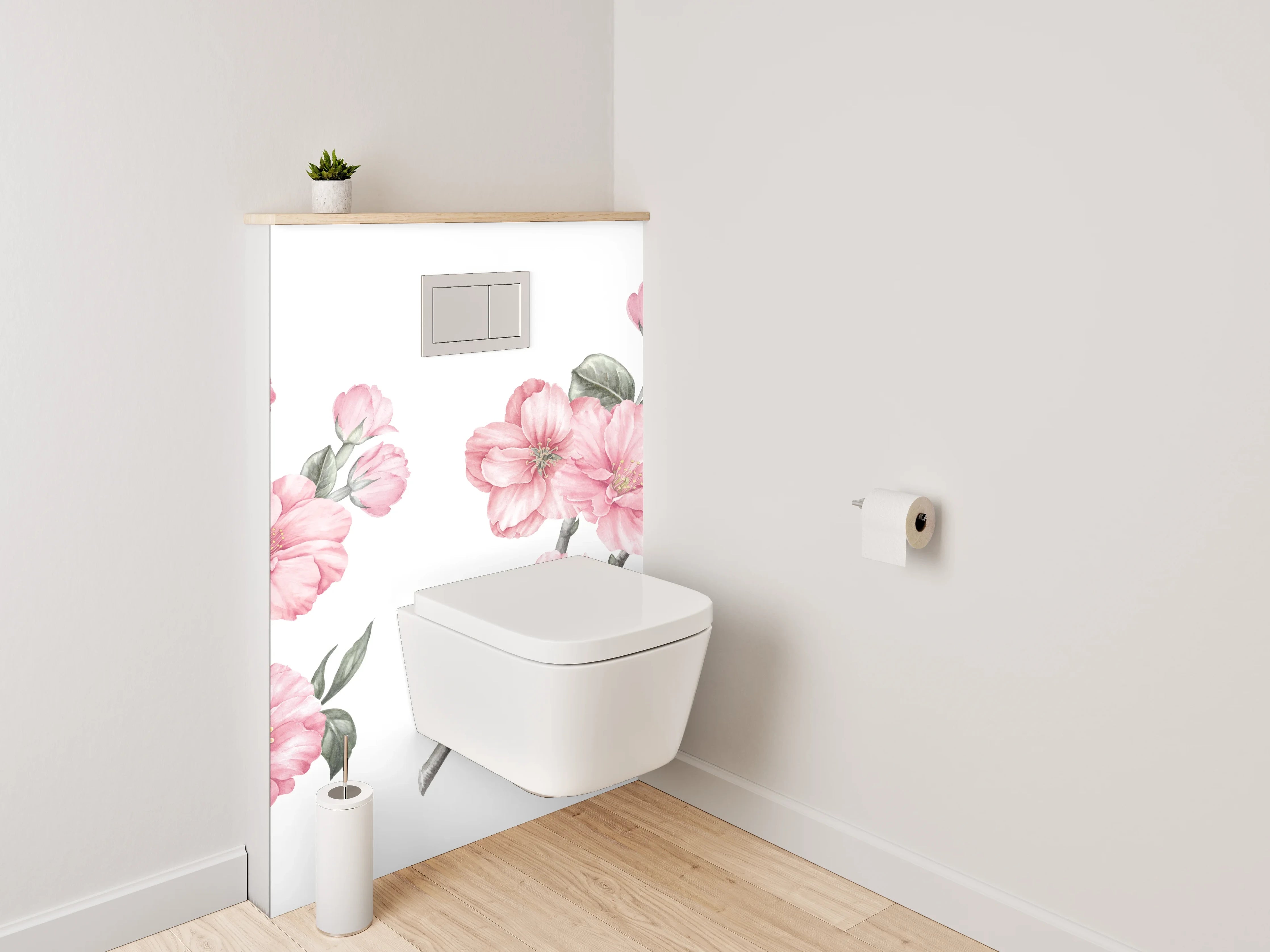 WC-Rückwand - Zarte Kirschblüten in Rosé und Grau