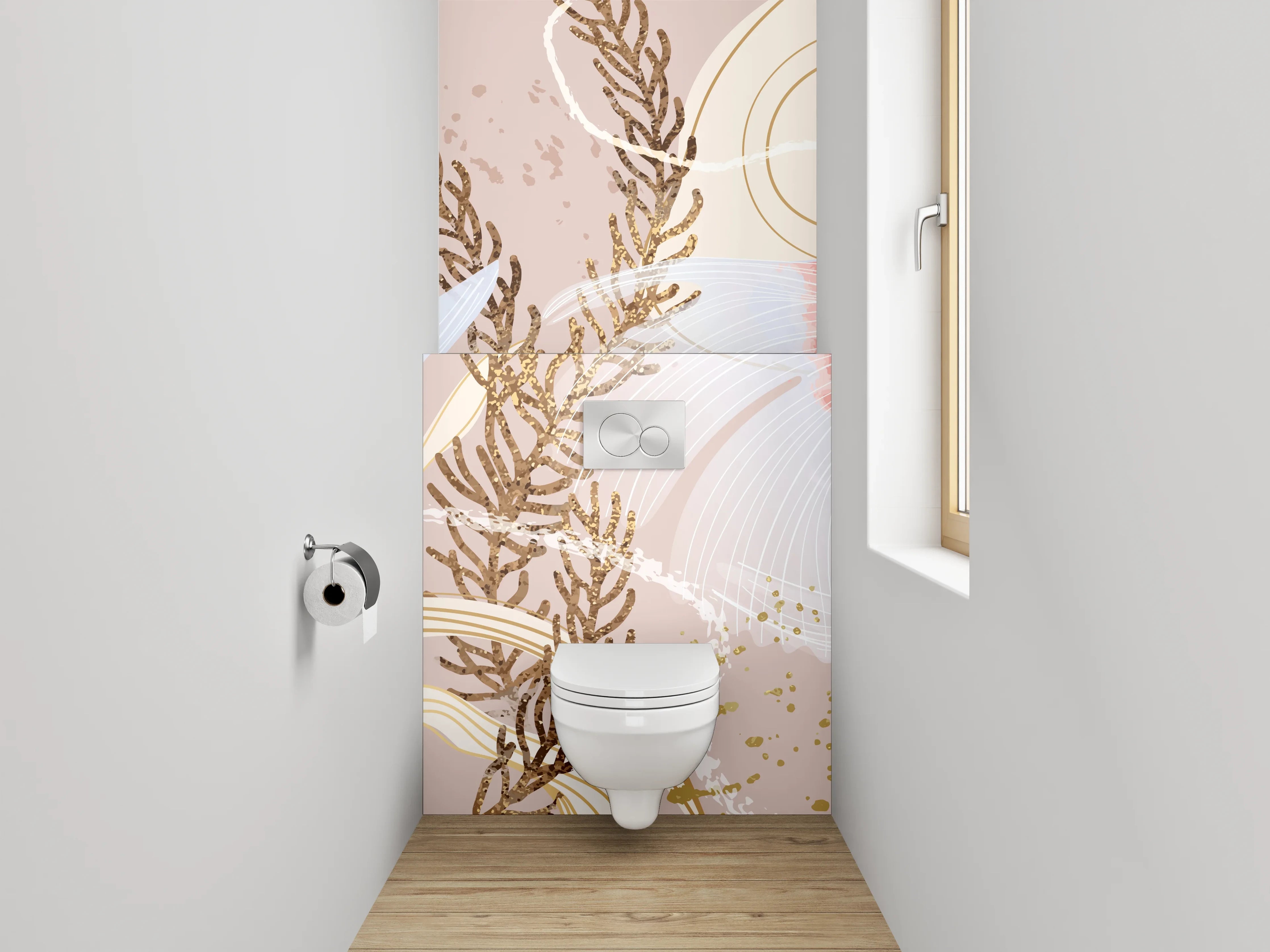 WC-Rückwand - Zarte Koi-Illustration mit Wasserpflanzen
