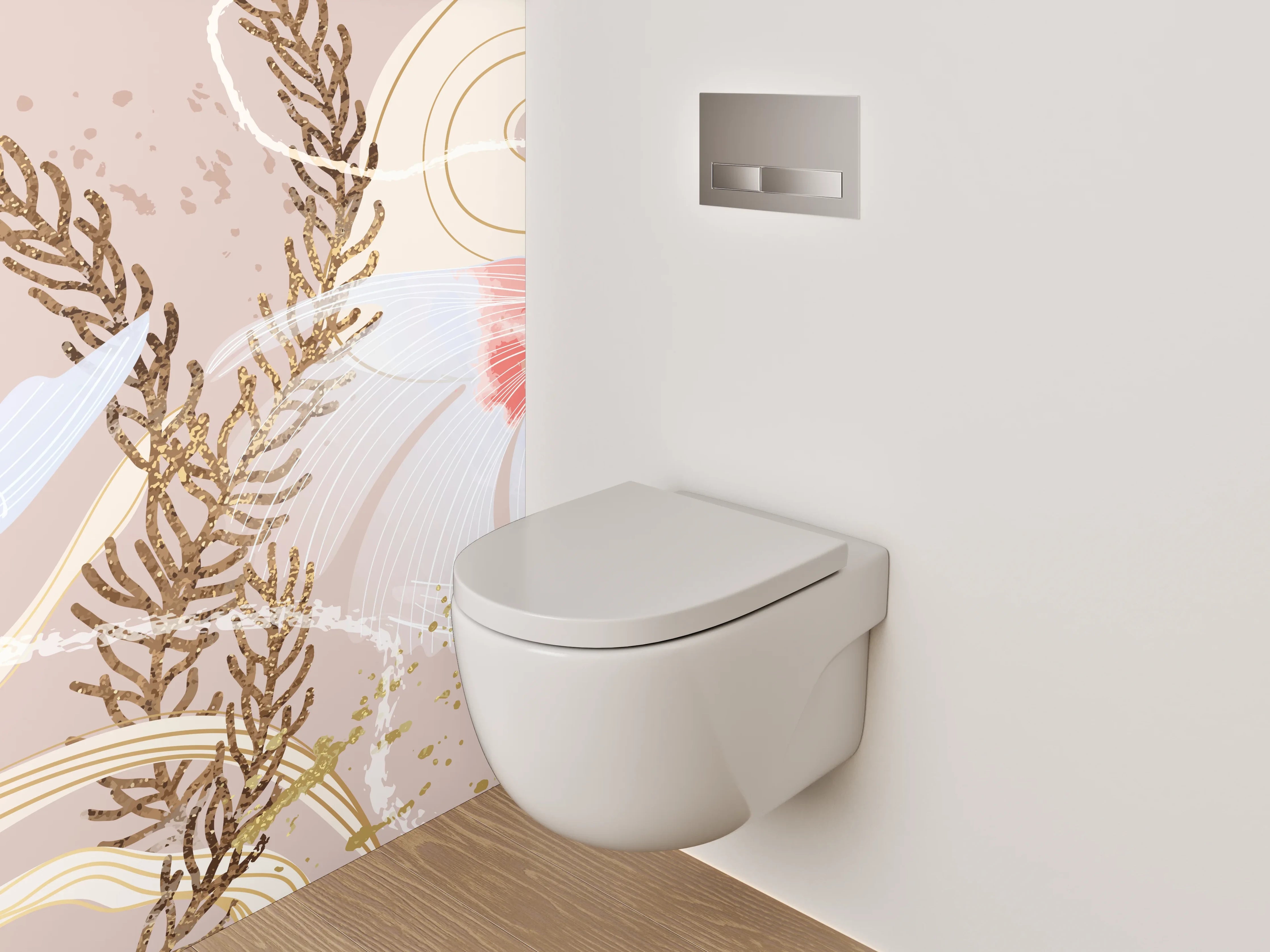 WC-Rückwand - Zarte Koi-Illustration mit Wasserpflanzen