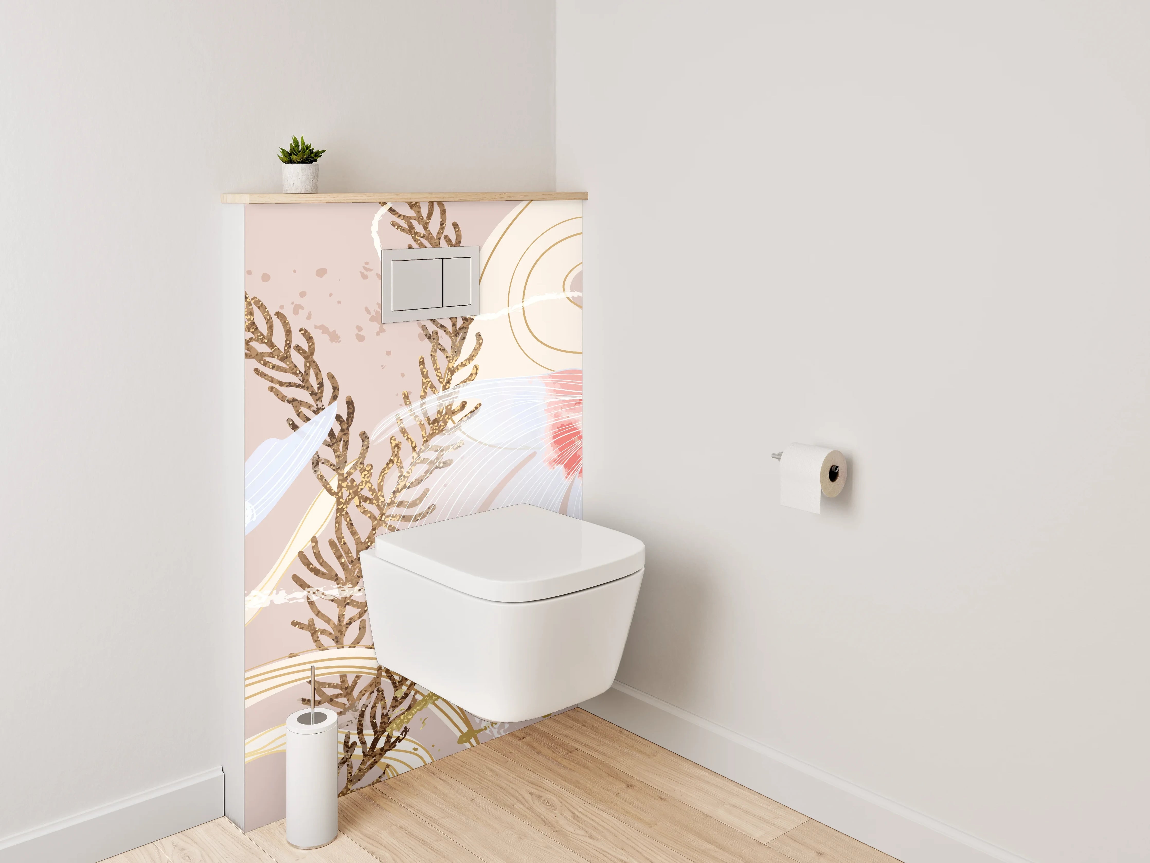 WC-Rückwand - Zarte Koi-Illustration mit Wasserpflanzen