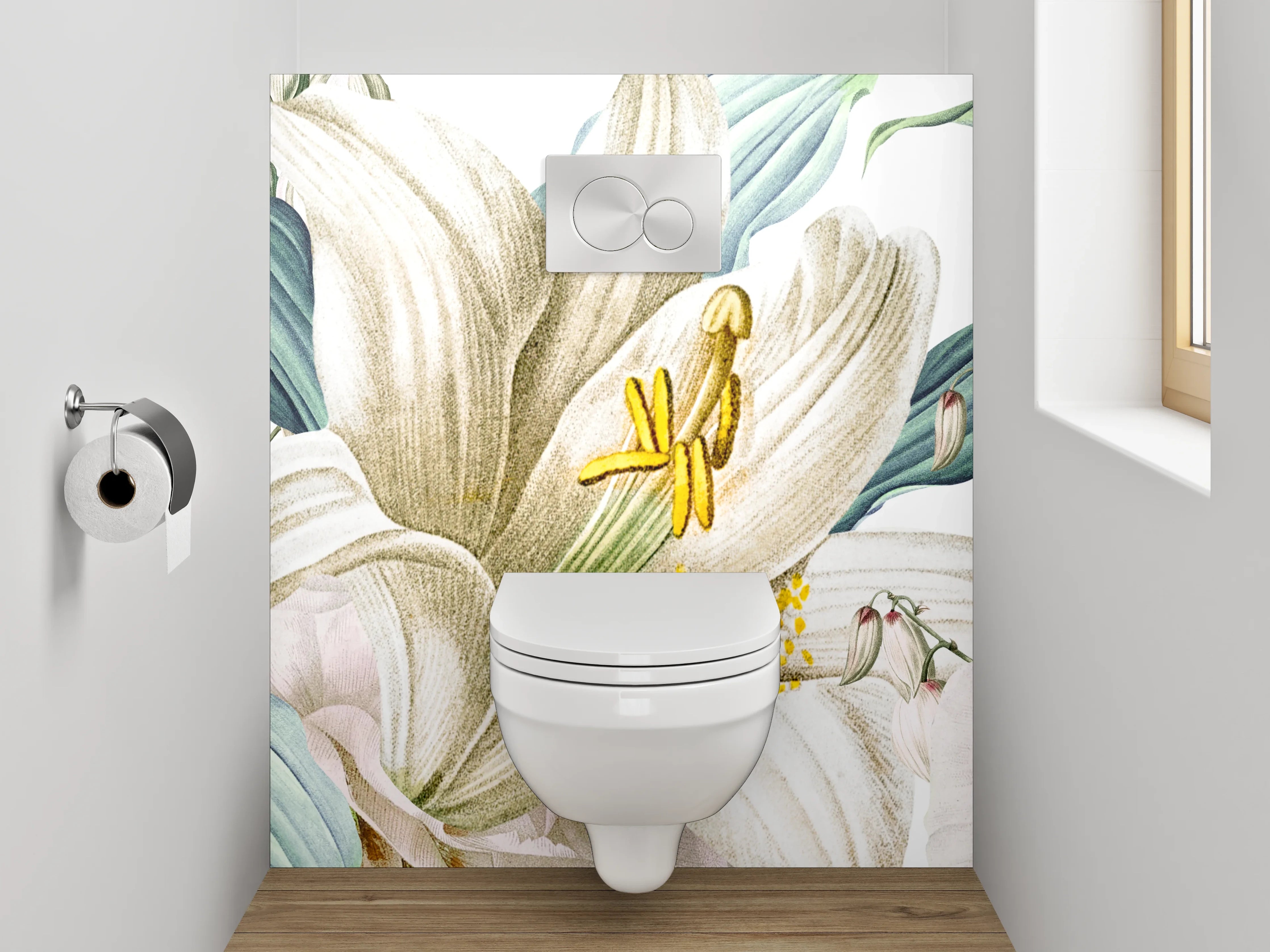WC-Rückwand - Zarte Lilien Blumen Illustration