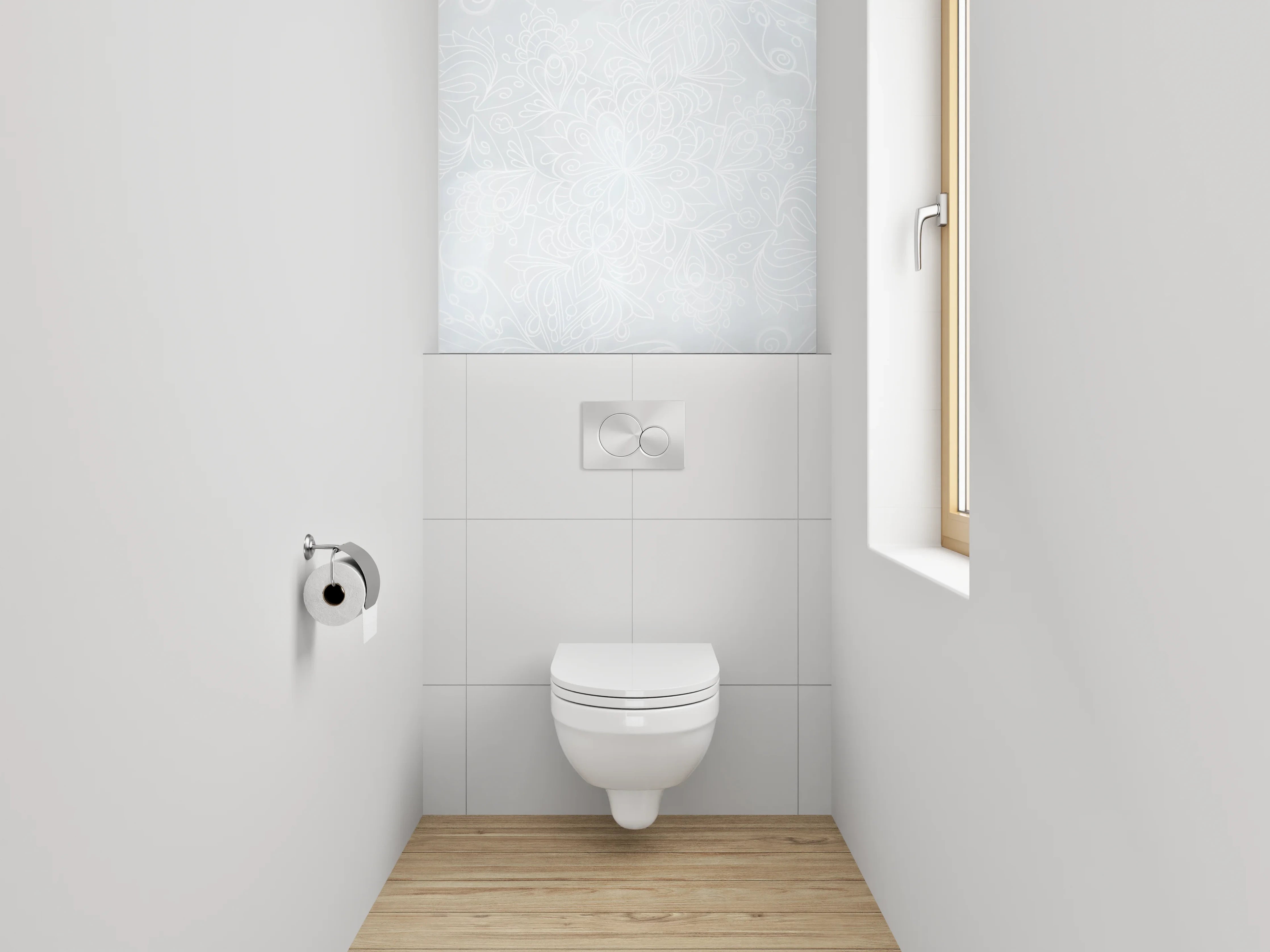 WC-Rückwand - Zarte Mandala-Lineart auf Marmor-Optik