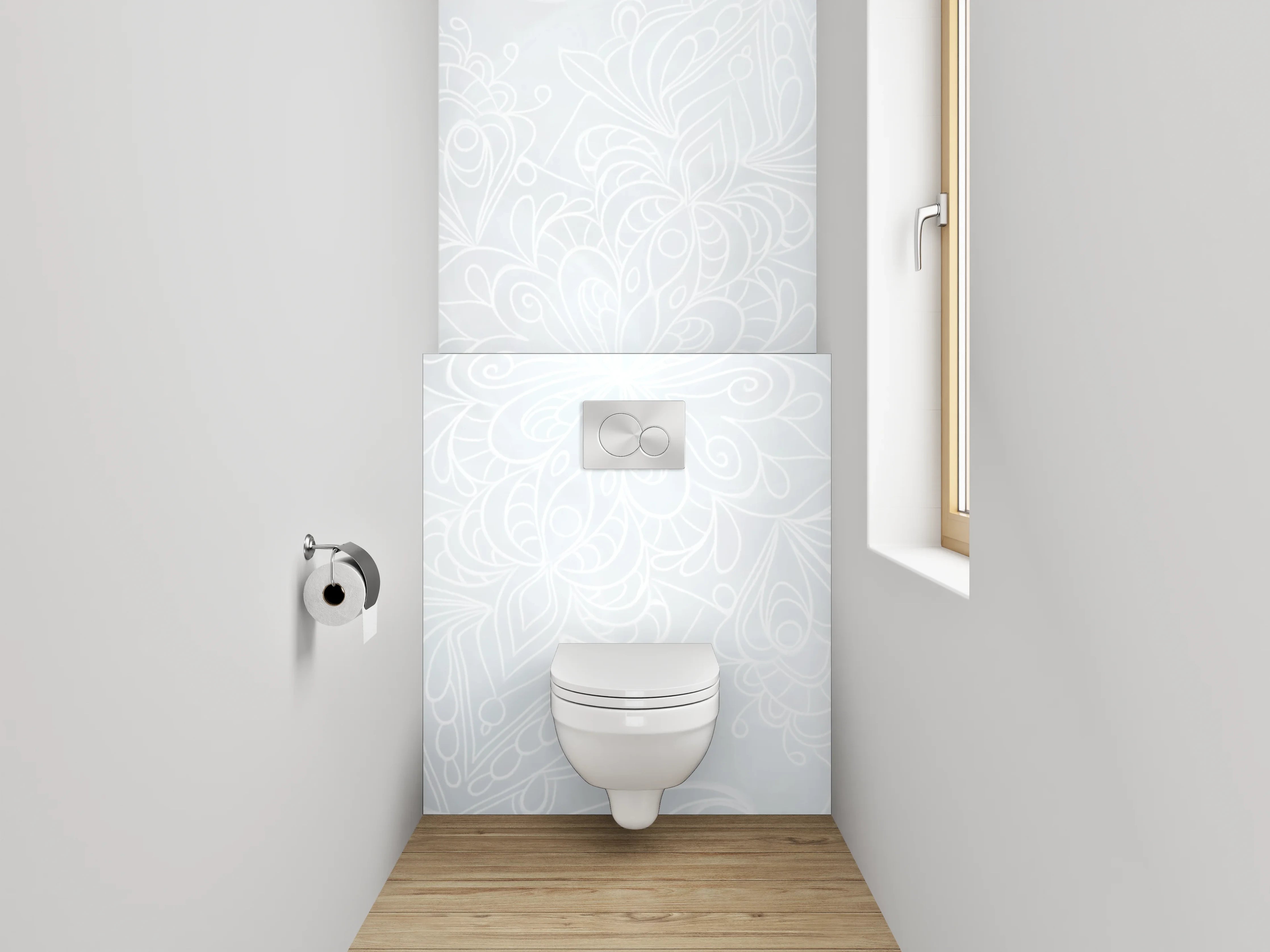 WC-Rückwand - Zarte Mandala-Lineart auf Marmor-Optik