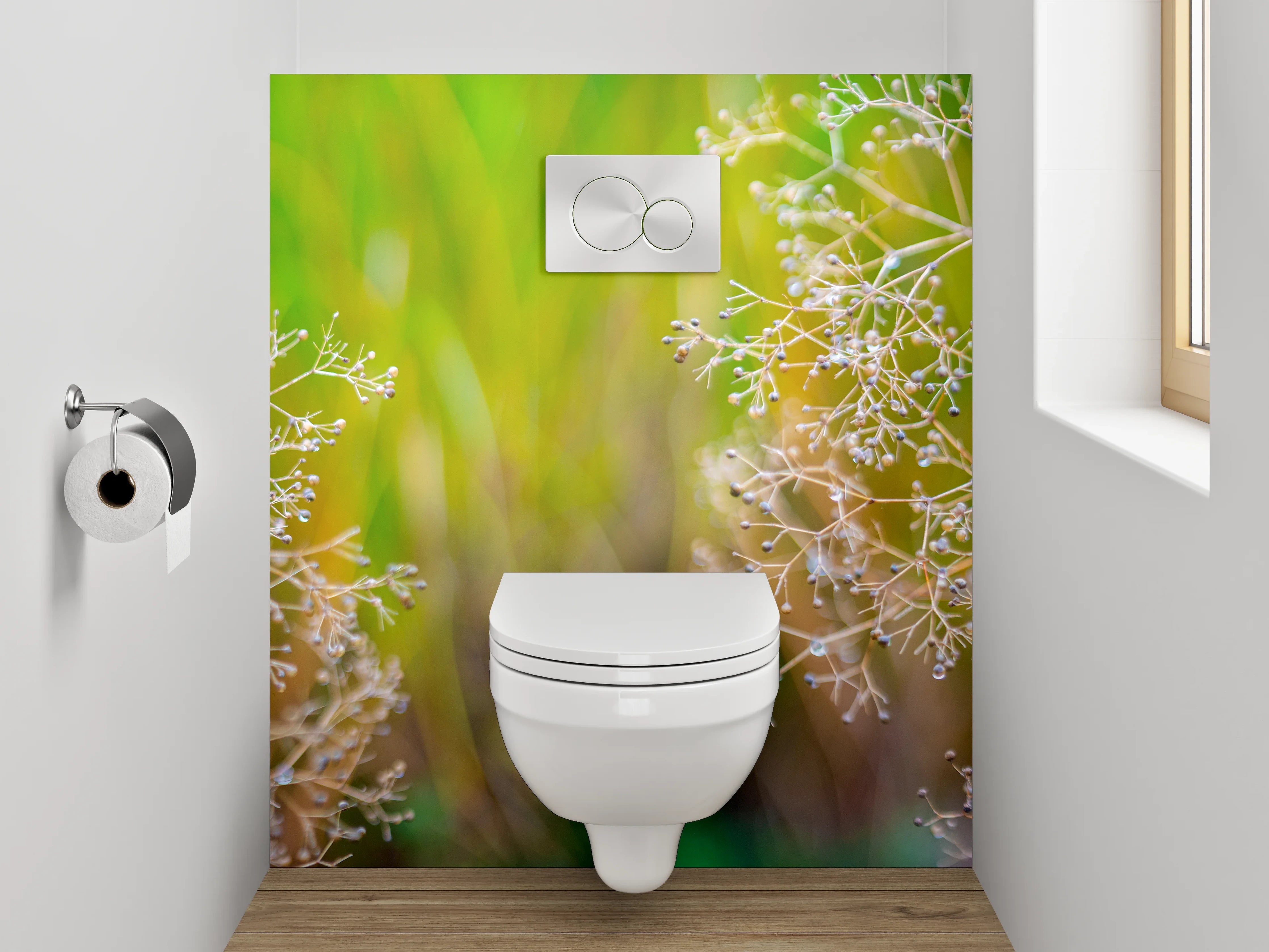 WC-Rückwand - Zarte Naturdetails auf unscharfem Hintergrund