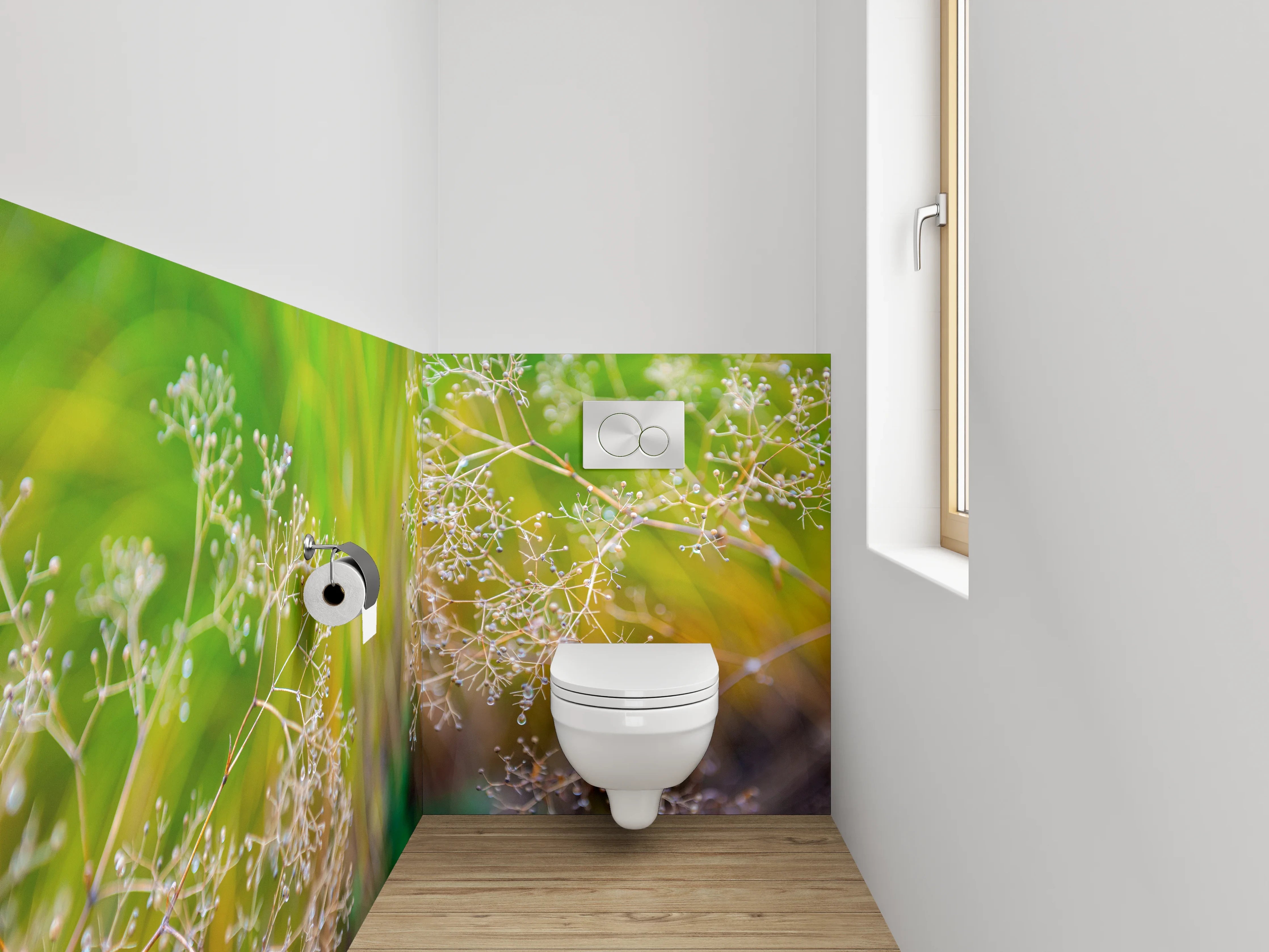 WC-Rückwand - Zarte Naturdetails auf unscharfem Hintergrund